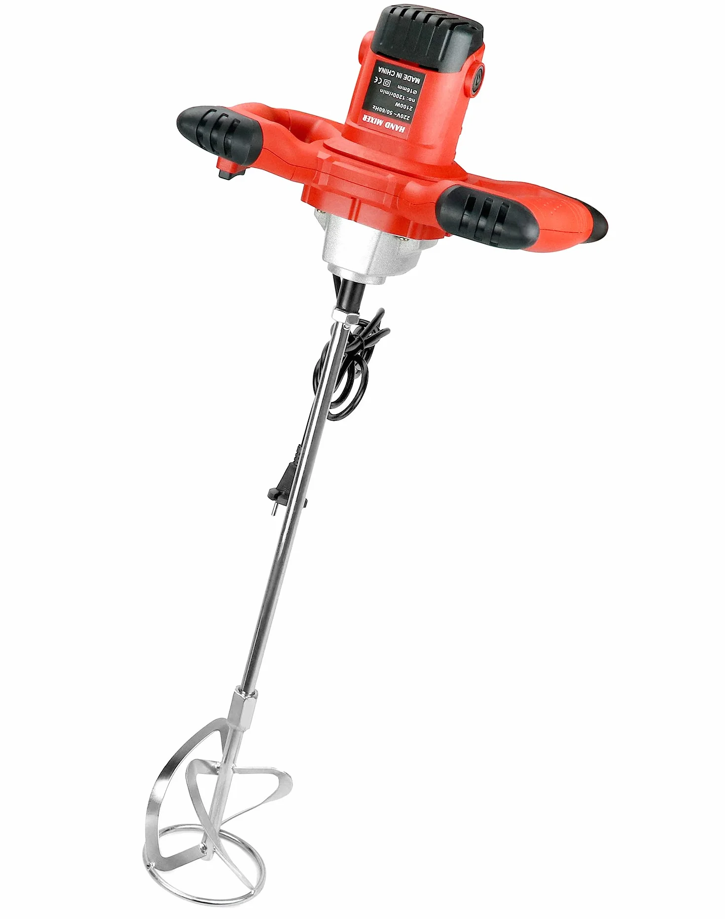 QWORK® Miscelatore Malta Elettrico - 220V 2100W 1200r/min 6 Velocità - Attacco M14 - per Malta, Cemento, Intonaco, Calcestruzzo, Vernice