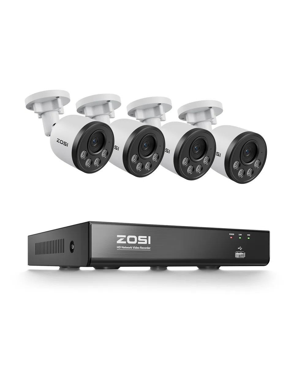 ZOSI 4K 8CH - Kit di videosorveglianza PoE per esterni, telecamera IP PoE 8MP con 8 CH 8 MP NVR, rilevamento di persona, allarme istantaneo, accesso remoto, visione notturna e registrazione 24/7
