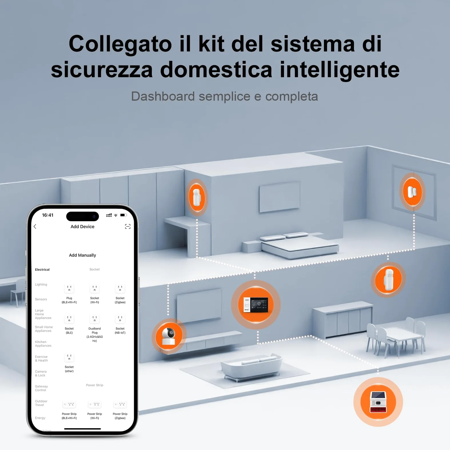 LWOHSI Sistema di sicurezza domestica, sistema di allarme wireless GSM WiFi, allarme antifurto domestico touch screen da 4,3" compatibile con Alexa Google Home