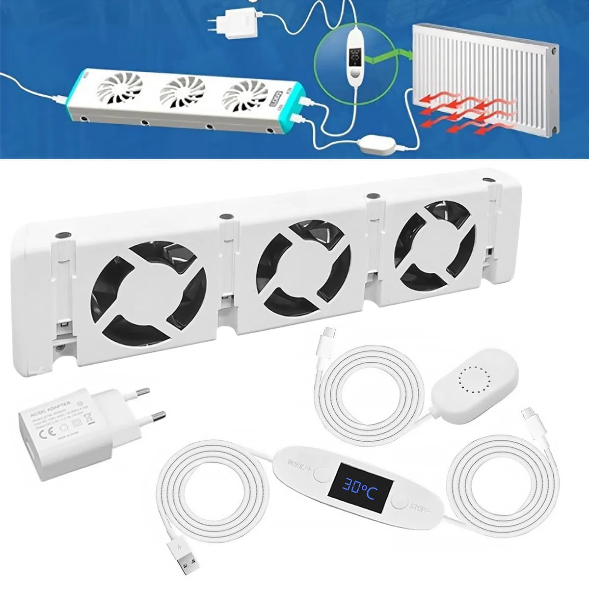 Ventilatore per Radiatore, Intelligente Ventilatore per Termosifone, Ventole per Termosifoni Mono-set, per Radiatori L'Efficienza del Riscaldamento e Risparmiare Energia