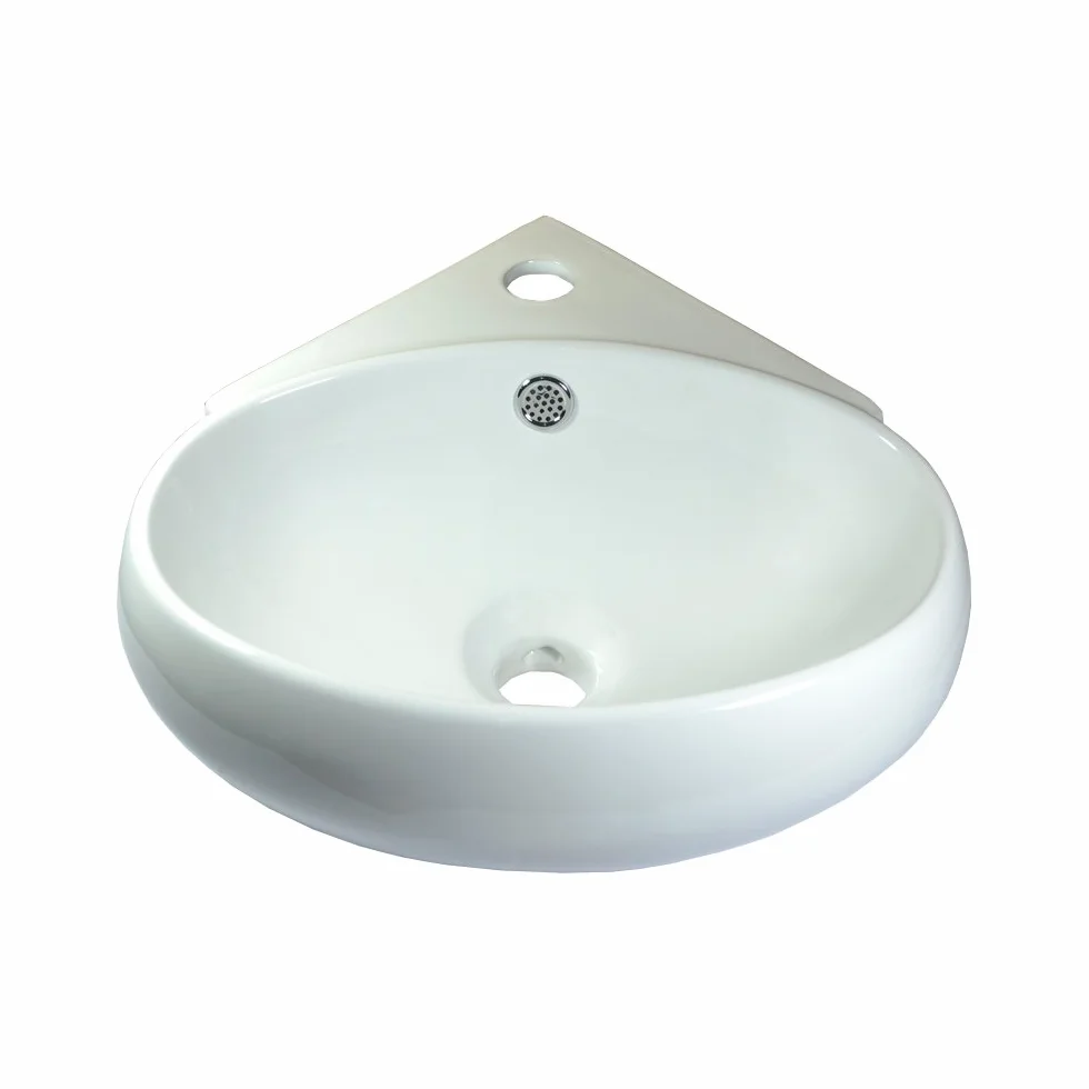 Omeere - Lavello angolare in ceramica, 39 x 37,5 cm, montaggio a parete, ovale, a semicerchio