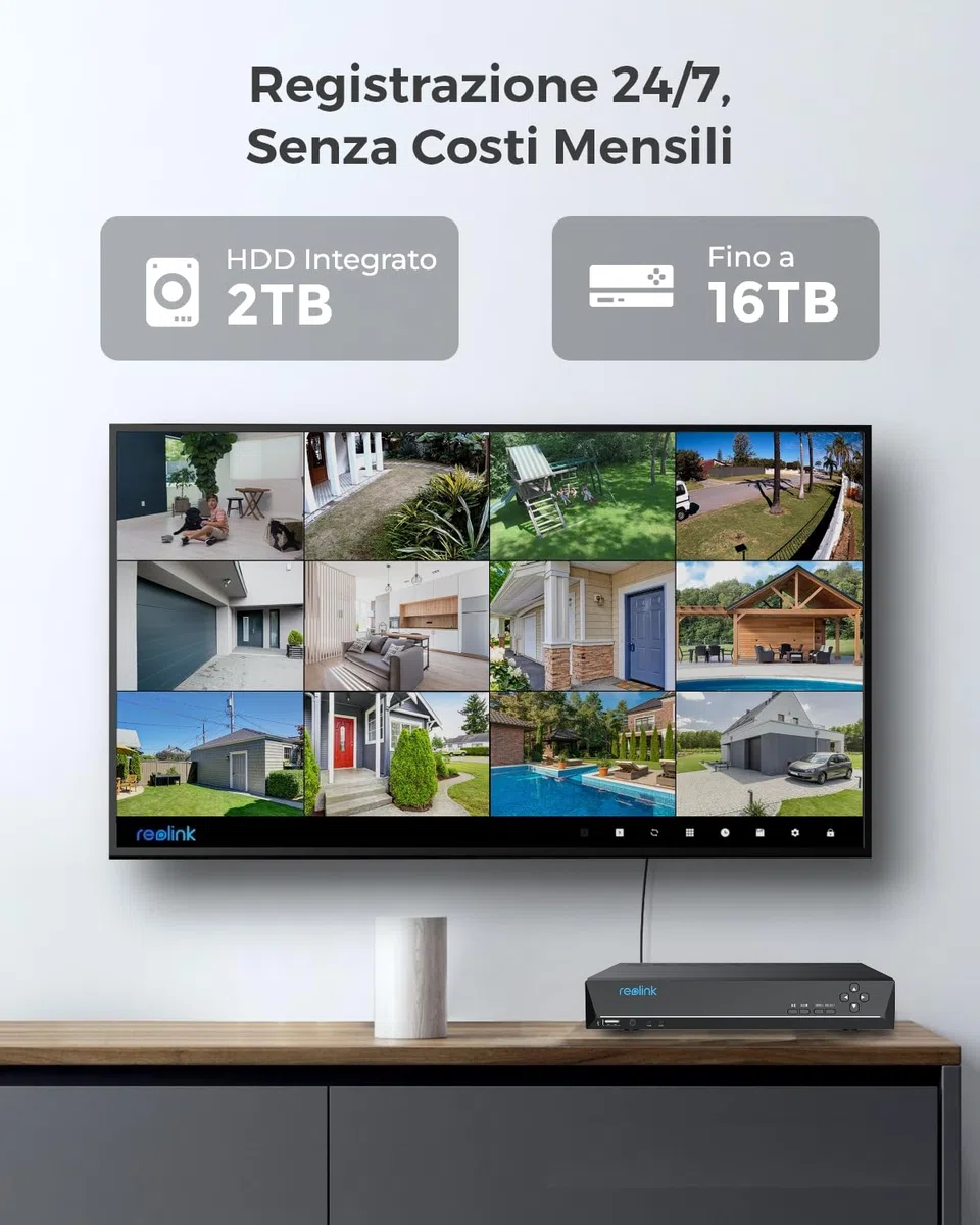 Reolink 4K Poe Kit Telecamere Videosorveglianza, Zoom Ottico 5X, NVR 8CH 2TB + 4X Telecamera Esterno con Faretti, Rilevamento di Uomo/Veicolo, Audio Bidirezionale, Impermeabile IP67, RLK8-811B4