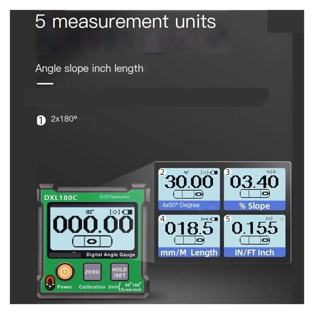 Livello elettronico, misuratore angolare digitale DXL180C Inclinometro digitale con righello livellante magnetico 180° Strumenti di misurazione(DXL180C magnetic)