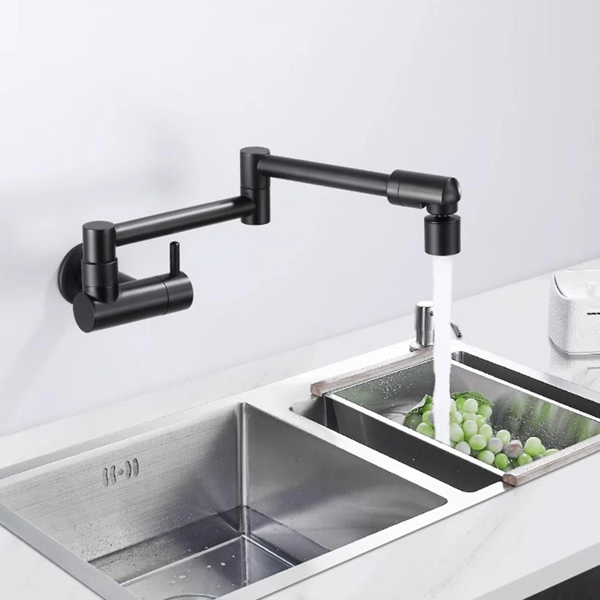Rubinetto Cucina A Muro Ottone Rubinetto Lavello Cucina Pieghevole per Riempimento Pentole,Argento