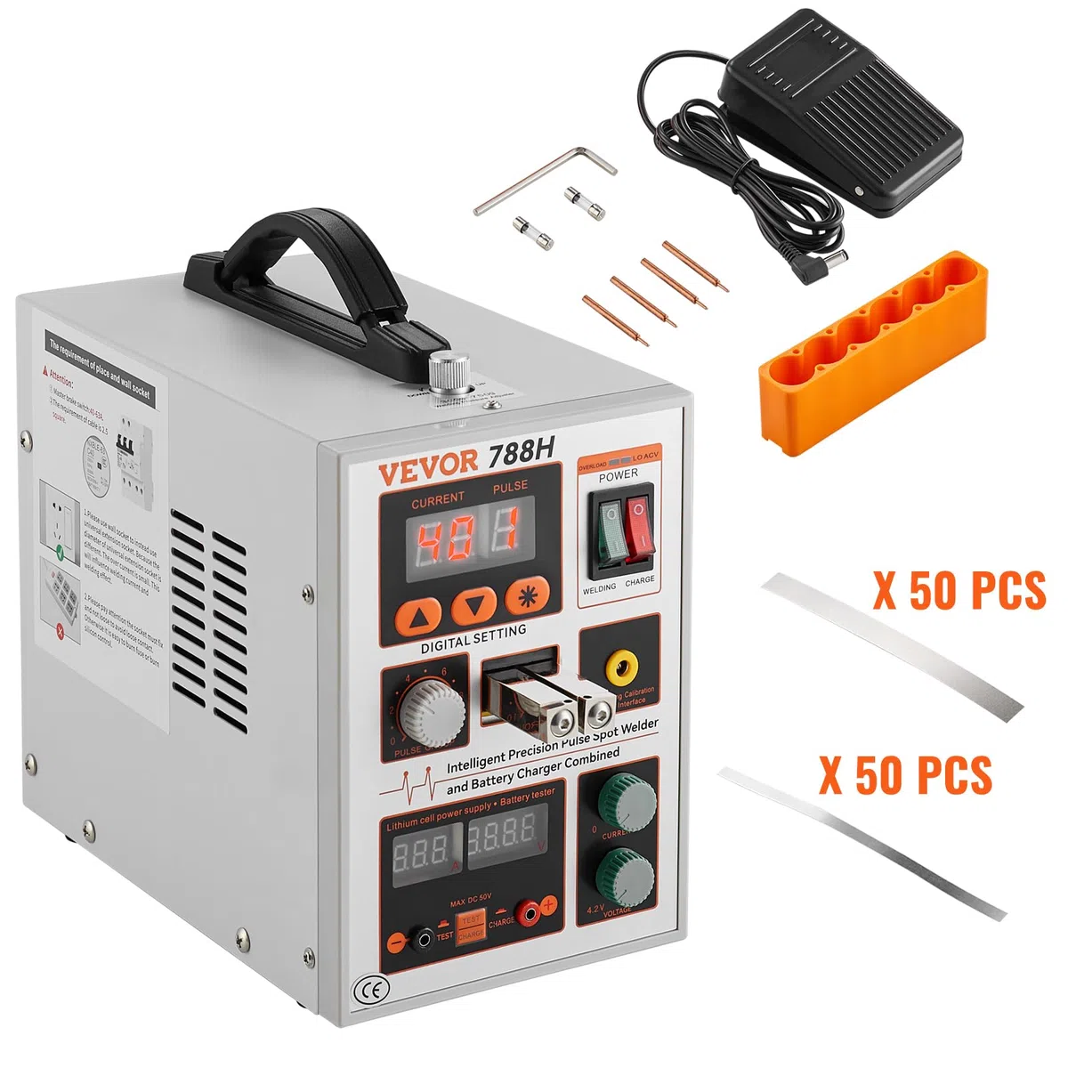 VEVOR Saldatrice a Punti a Batteria, Saldatrice a Punti a Impulsi 788H, Saldatrice a Batteria Portatile ad Alta Potenza con 2 Modalità, LED per Nichel Puro da 0,15 mm