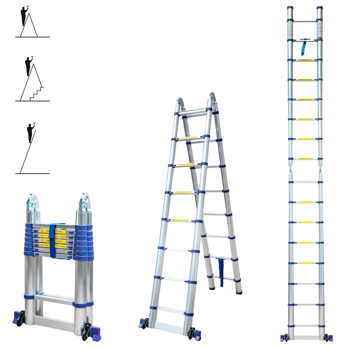 Scala telescopica articolata in alluminio 5 m (2,5 + 2,5) Stempakt Hostrom, leggera, compatta e pieghevole, altezza di lavoro massima 5,9m, carico massimo 150 kg, garanzia di 5 anni