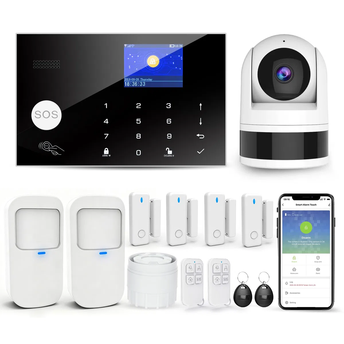 System di Allarme per la Sicurezza Domestica con Fotocamera, Kit Allarme Casa WiFi+GSM con Avviso APP Telefono, Sensore Porta/Finestra, Telecomando per Casa, Appartamento(13 Pezzi)