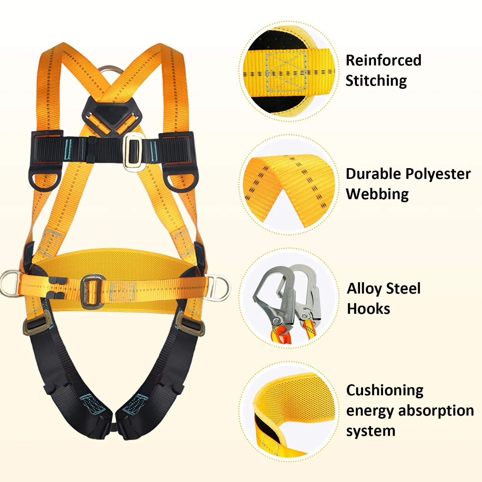 Imbracatura di sicurezza anticaduta con doppia fune e ganci, imbracatura corpo intero regolabile per uomo, edilizia, arrampicata, tetti, lavori esterni, carico max 100 kg, conforme EN 361/354/355