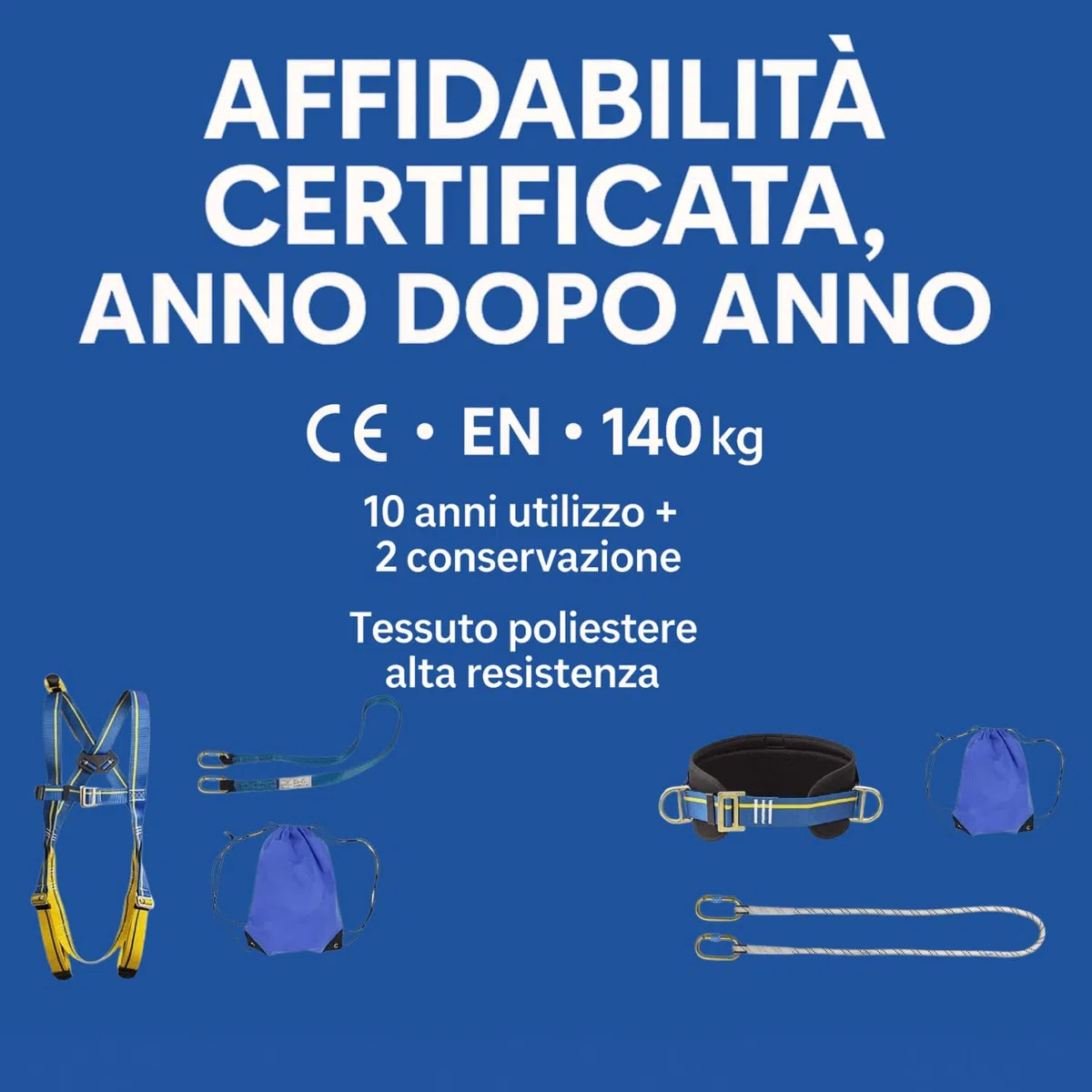 Kit Imbracatura di Sicurezza Anticaduta - Sistema di Ritenzione - Kit di Trattenuta per Sicurezza sul Lavoro e Arrampicata - Imbracatura Arrampicata - Kit Ferrata (Modello Advanced)