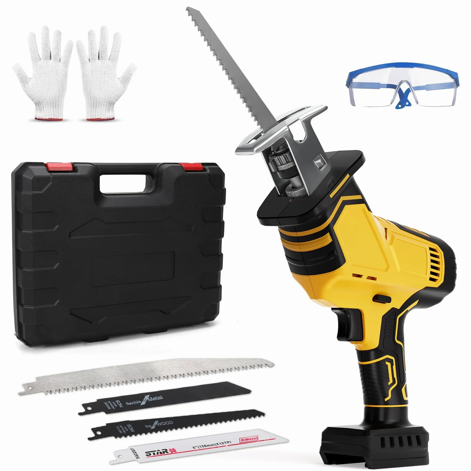 WingFly Sega a batteria per Dewalt da 18 V, 20 V, sega a sciabola professionale con 4 lame per sega, 2700 RPM con interruttore a velocità continuo, in metallo, legno (senza batteria)