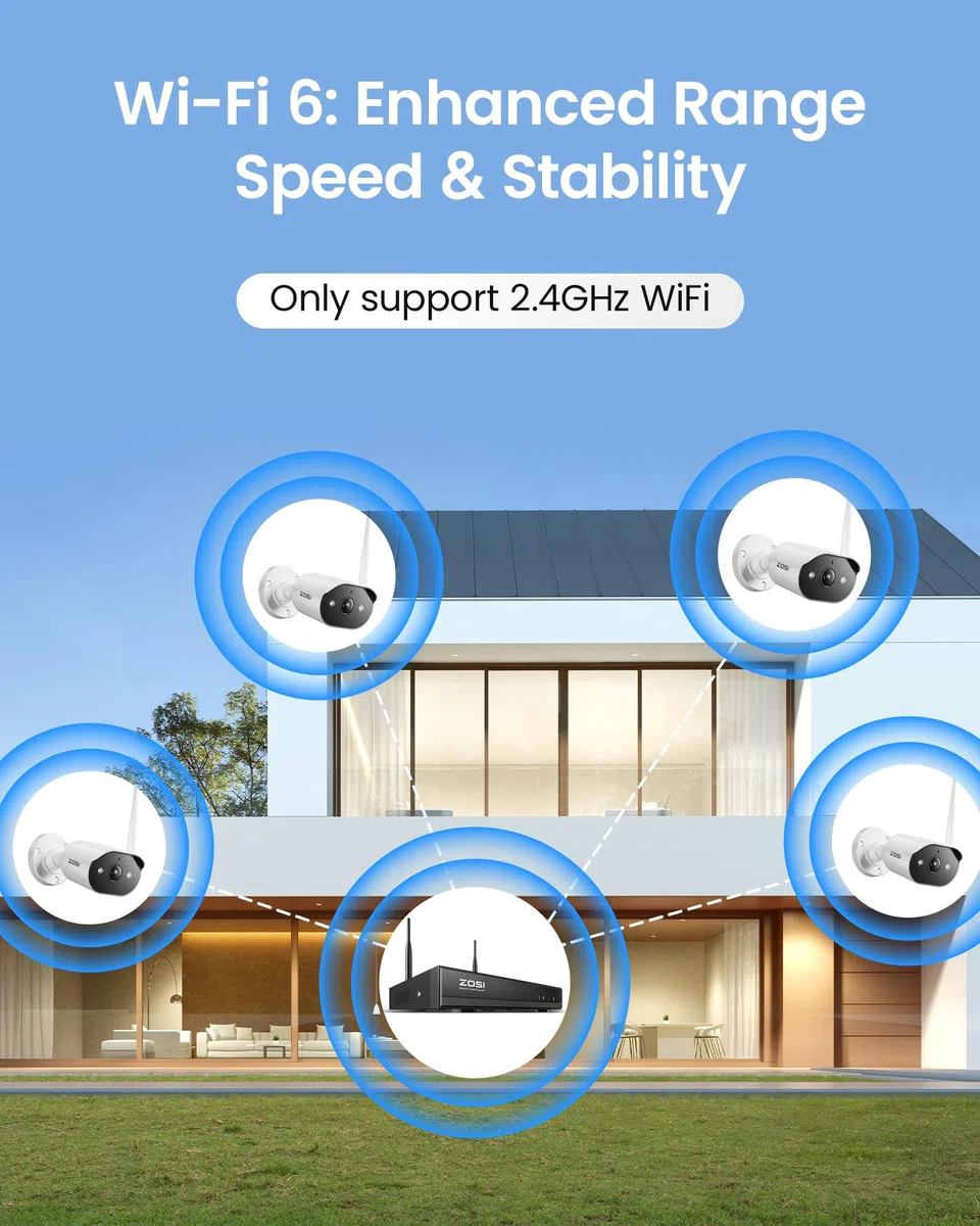 ZOSI 2K Kit Telecamere di Sorveglianza WiFi6, Registratore NVR 8CH 8MP e HDD 1TB con 4 Telecamere IP di Sicurezza per Esterni, Visione Notturna a Colori, Rilevamento Persone, Audio Bidirezionale
