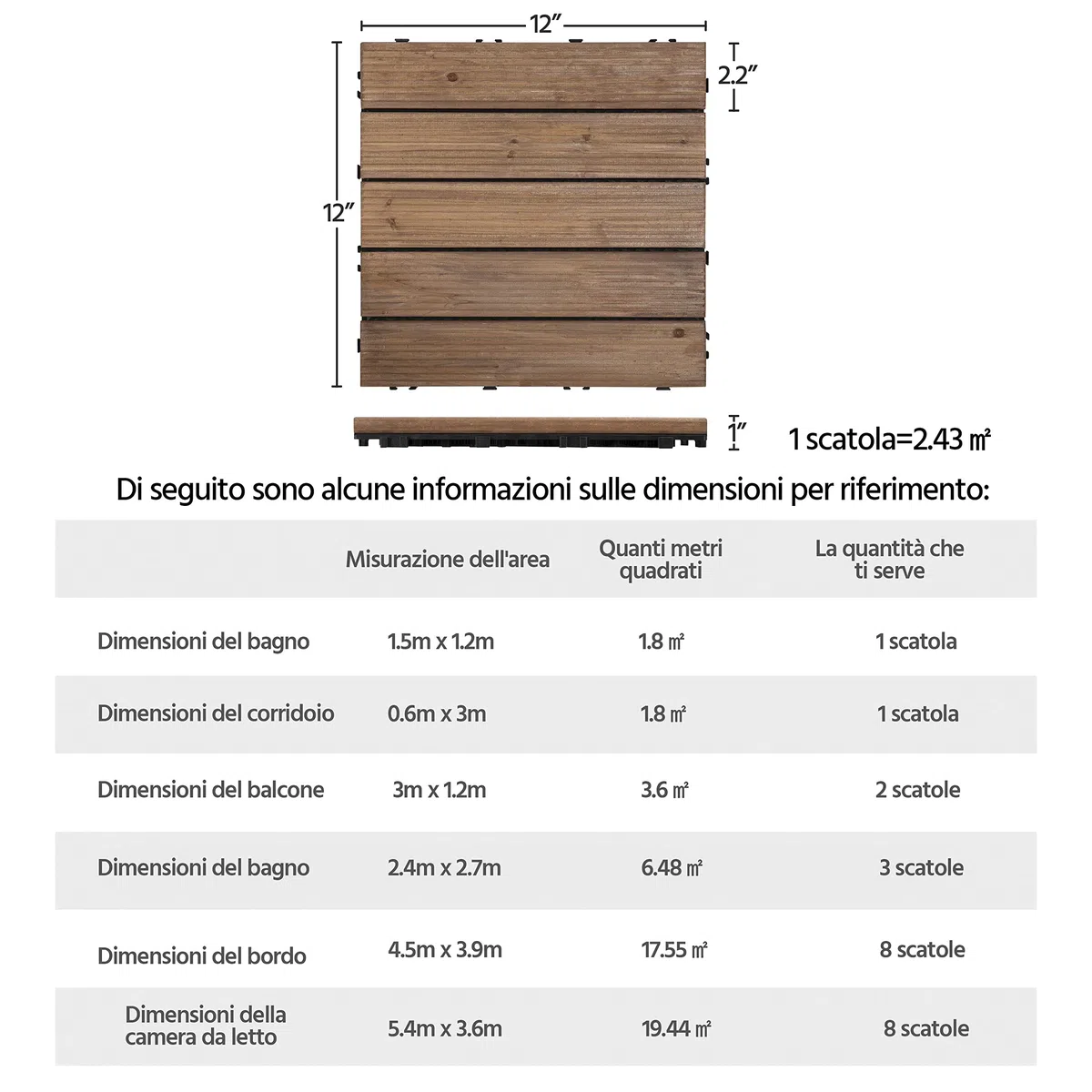 Yaheetech Piastrelle Esterno 30x30 cm Legno Pavimento Giardino ad Incastro 2,43 m² 27 Pezzi per Balcone Terrazza Patio Tagliabile Marrone scuro