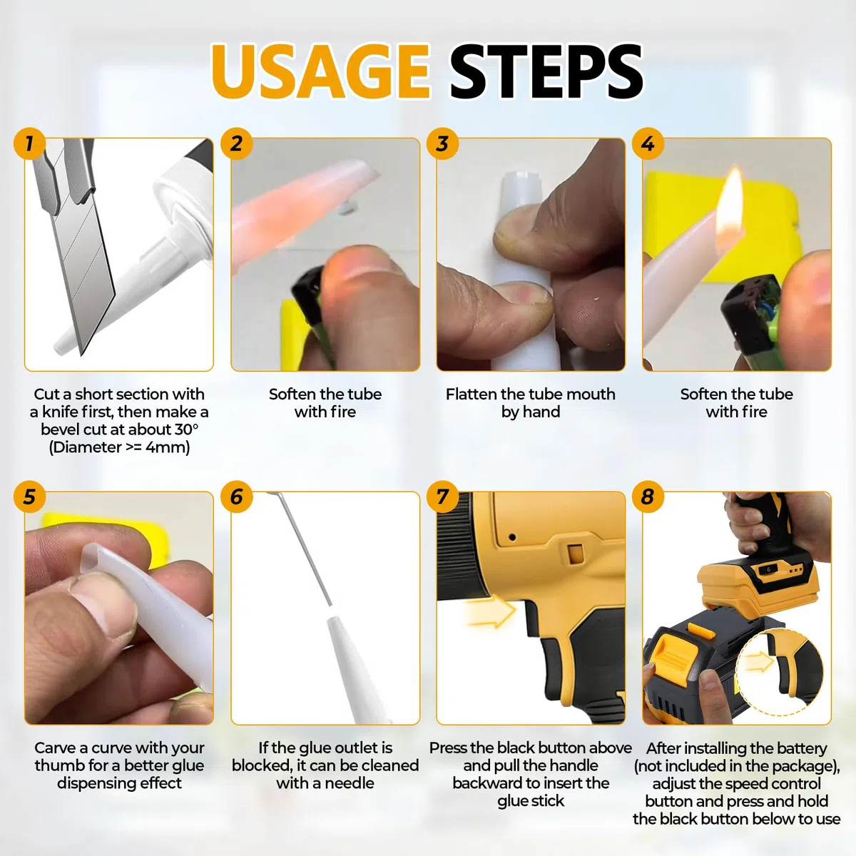 Pistola per sigillatura senza fili per Dewalt, applicatore elettrico per pistola sigillante siliconica per cartucce da 300 ml con 6 velocità regolabili, display digitale, luce LED e antigoccia per