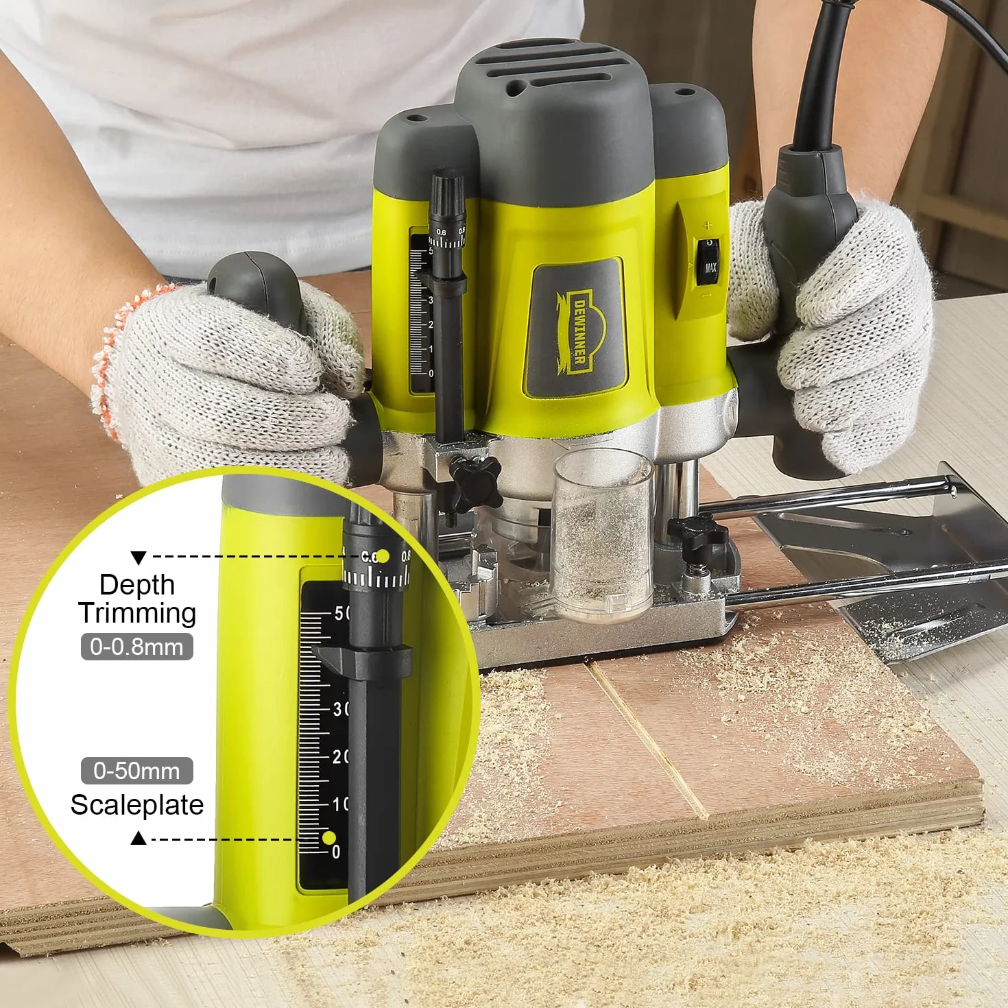 Fresatrice Verticale 1200 W per Legno con,16000-30000 RPM DEWINNER, Fresatrice per Legno Multifunzionale con Set di 12 frese,6 Velocità, Regolazione Della Profondità Della Fresa