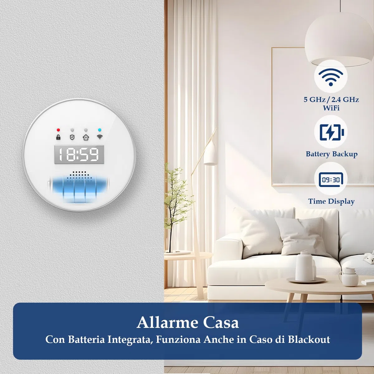 YISEELE Allarme Casa Senza Fili: Antifurto casa con connettività 5 GHz Wi-Fi e App salvavita anziani - Incluso Sirena 125DB - 6 Sensori Porta/Finestra - 2 Telecomandi - Hub - Compatibile Alex & Google