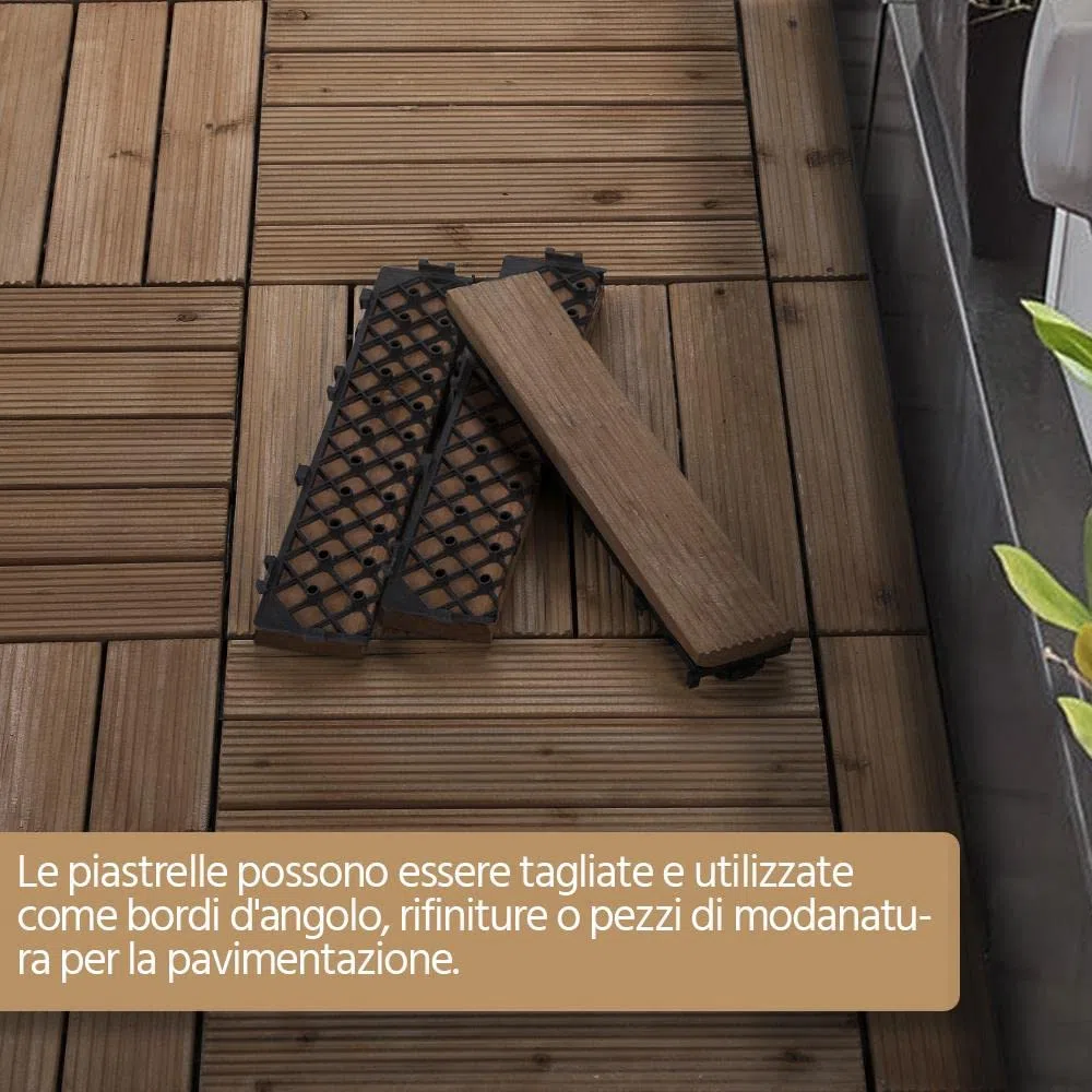Yaheetech Piastrelle Esterno 30x30 cm Legno Pavimento Giardino ad Incastro 2,43 m² 27 Pezzi per Balcone Terrazza Patio Tagliabile Marrone scuro