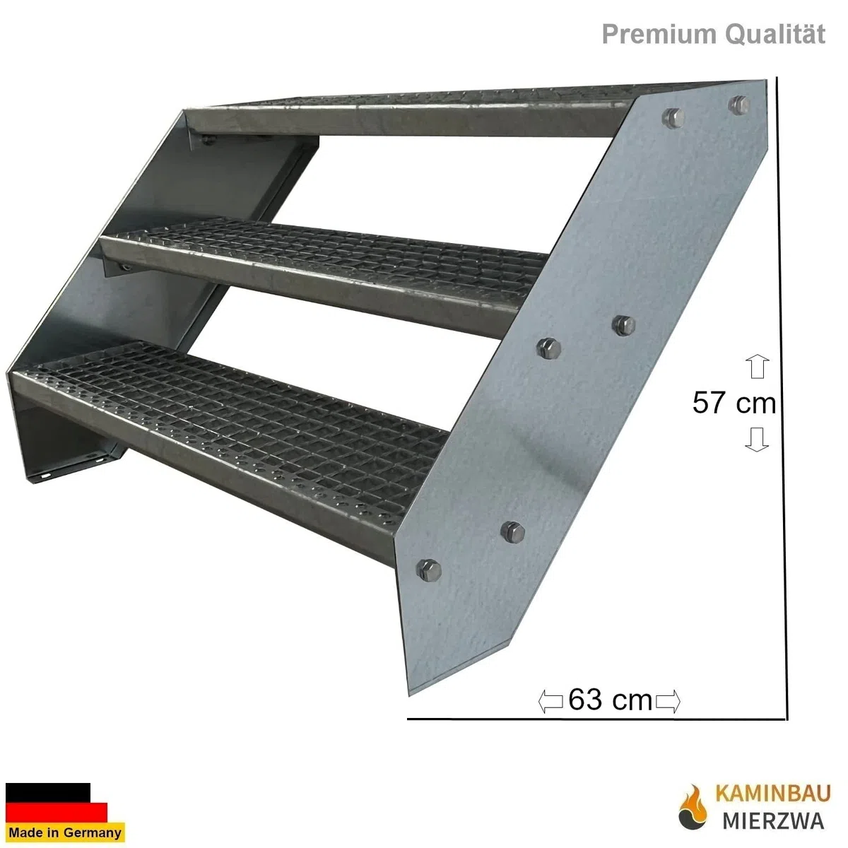 Scale con griglia in acciaio Premium 3 Gradini Completamente zincata - Dimensioni (L x L x H) 63cm x 120cm x 57cm Resistente alle intemperie e alla corrosione