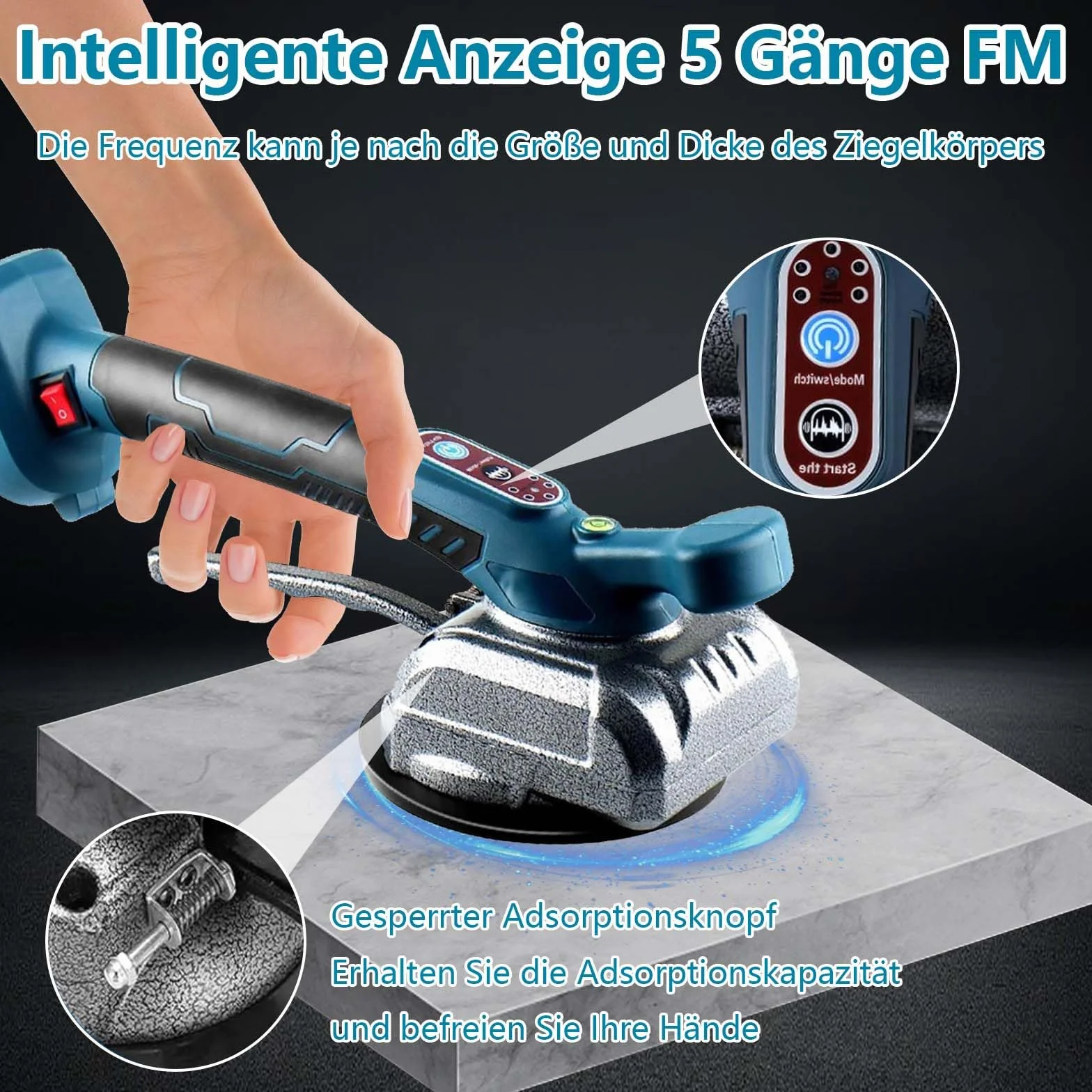 Macchina per la posa di piastrelle Macchina per la posa di piastrelle Vibratore elettrico per piastrelle con 2 batterie e caricabatterie, 130x130 mm ventosa 5 livelli Capacità di carico 100 kg