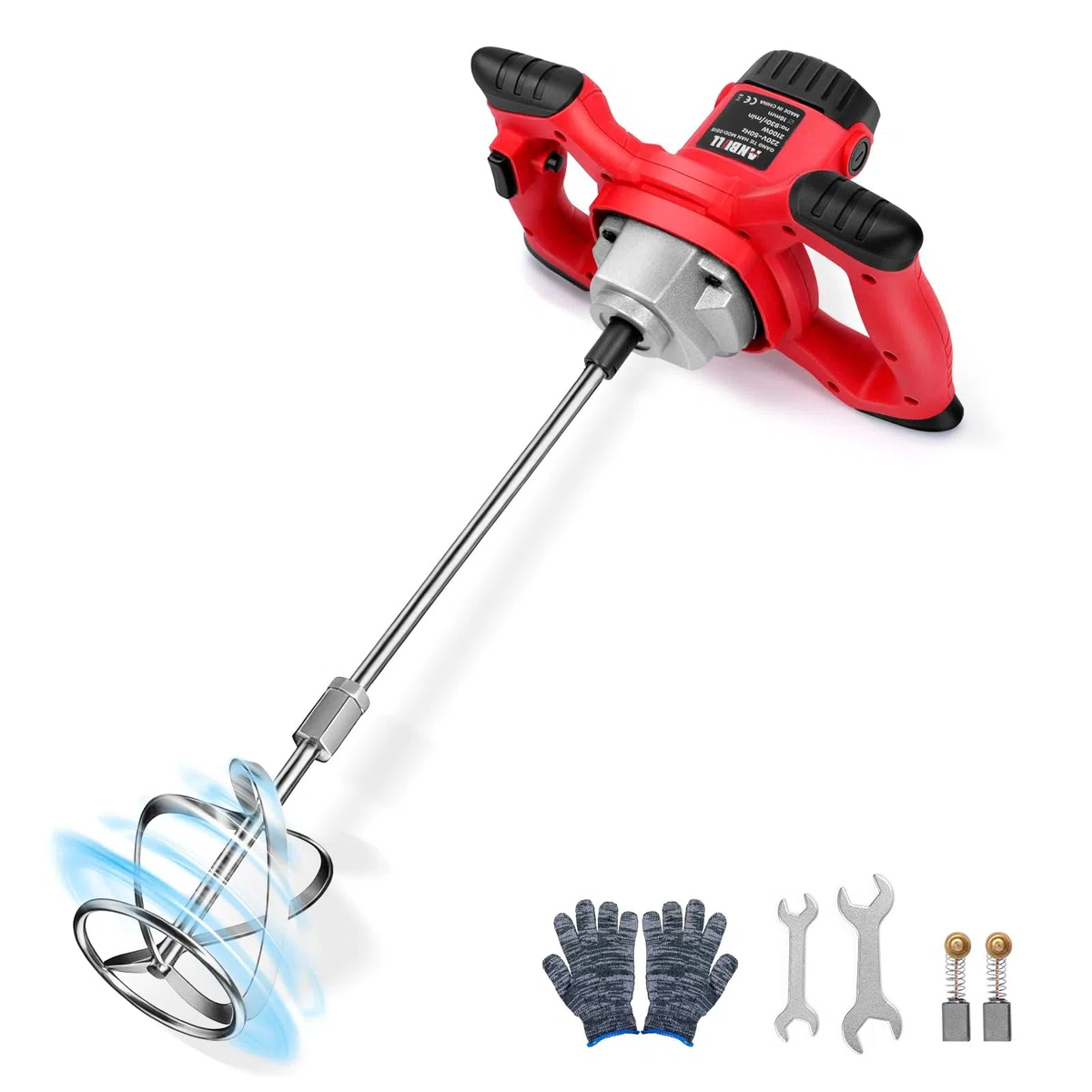 Anbull 2100W miscelatore per malta,Miscelatore Cemento, Miscelatore per Colla, Miscelatore Camion Betoniera, 6 velocità 0-930 giri/min, miscelatore per malta M14