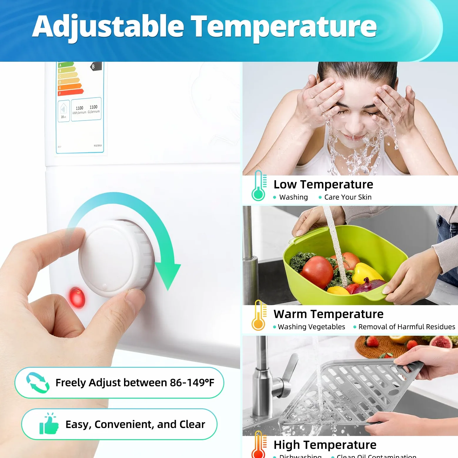 Serbatoio acqua calda da 8 l, resistente alla pressione, 1500 W, scaldabagno elettrico con regolazione della temperatura (30-65 ℃), protezione IPX4 per cucina/bagno, riscaldamento in acciaio inox
