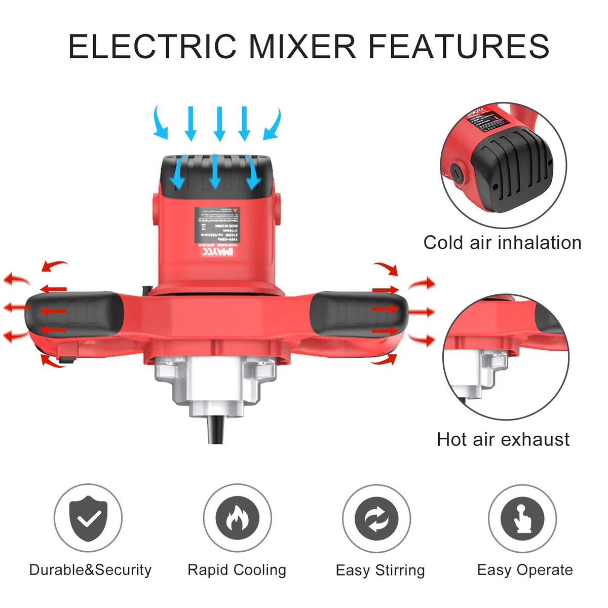 IMAYCC Betoniera Elettrica per Trapano, Miscelatore per Malta Portatile da 2100W, Agitatore M14 Regolabile, per Miscelazione di Vernice, Liquame di Cemento, Calcestruzzo, Malta, Foraggio, ecc.