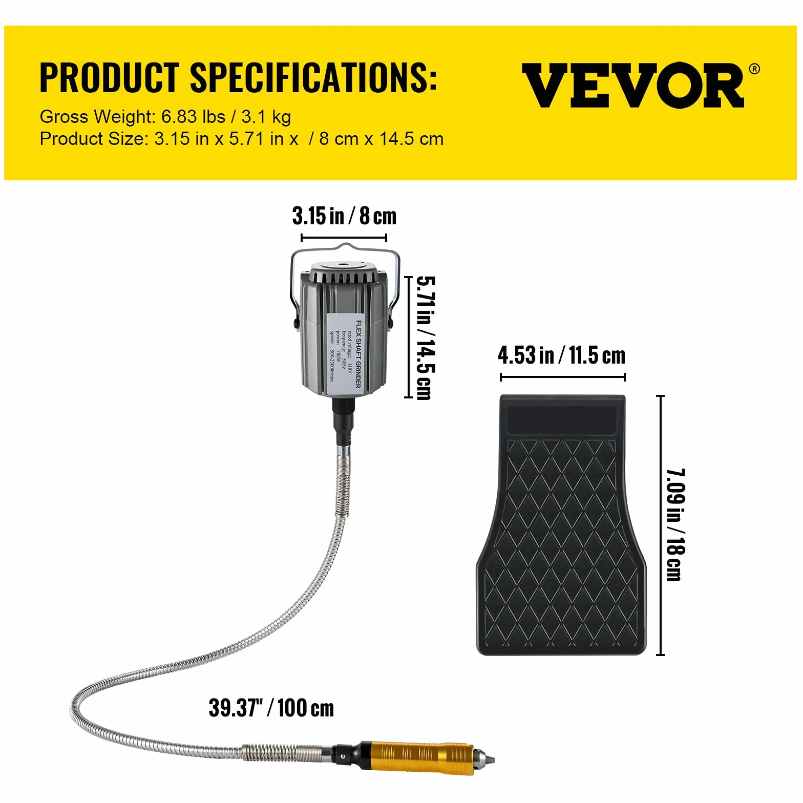 VEVOR Albero Flessibile con Mandrino per Trapano, Potenza 780 W 220 V 500-23000 RPM Smerigliatrice Elettrica con Albero Flessibile per Diversi Materiali Come Metallo, Legno, Pietra, Gioielli, ecc.