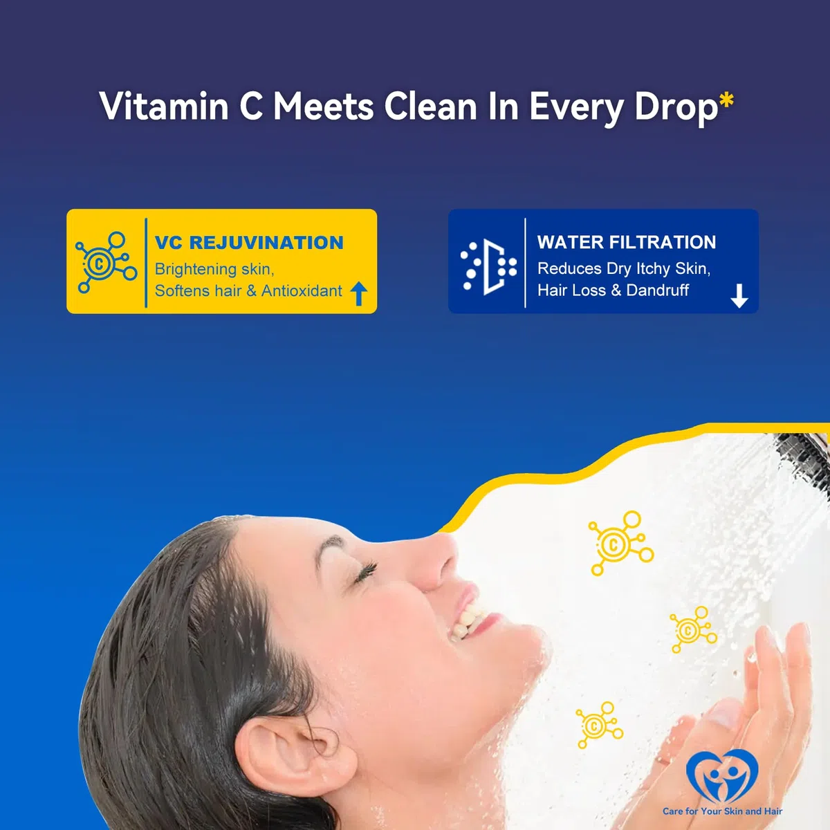 ALTHY Vitamina C Rivitalizzante Filtro Doccia, Riduce cloro, Metalli Pesanti e Ammorbidisce l'acqua Dura - Previene Pelle Secca e Pruriginosa, Caduta dei Capelli e Forfora (Include 4 Filtri)