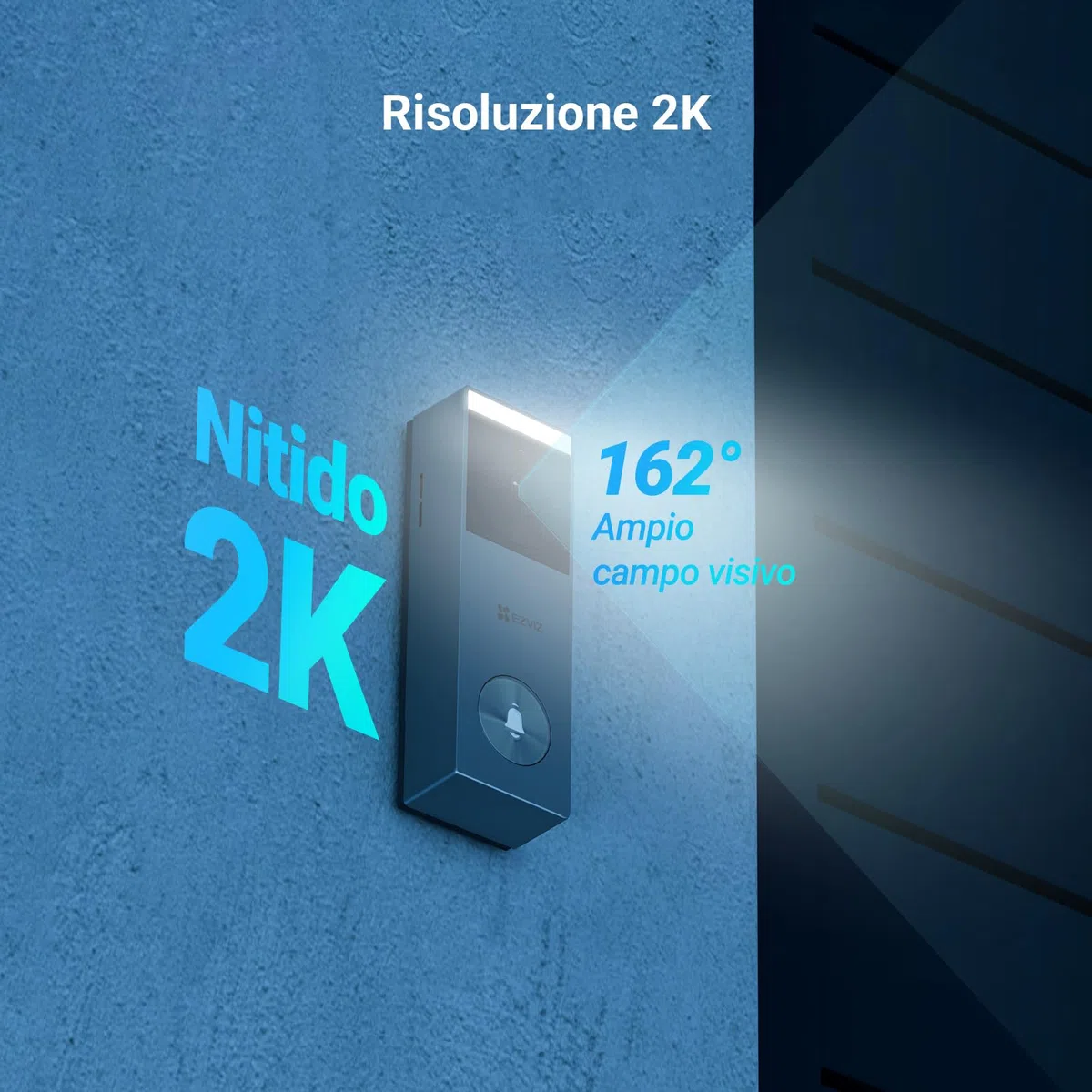EZVIZ CP3 Pro Video Campanello a Batteria con Telecamera WiFi 2K, Rilevamento di Persone, Visione Notturna a Colori, Audio Bidirezionale, Pannello Solare Incluso, 8GB eMMC, Impermeabile, Alexa