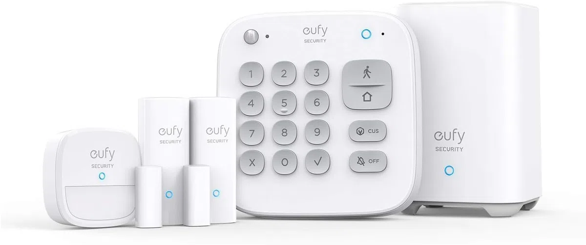eufy Security kit di allarme domestico da 5 pezzi, sistema di sicurezza domestico, tastierino, sensore di movimento, 2 sensori di ingresso, controllo da app, collegamento a eufyCam