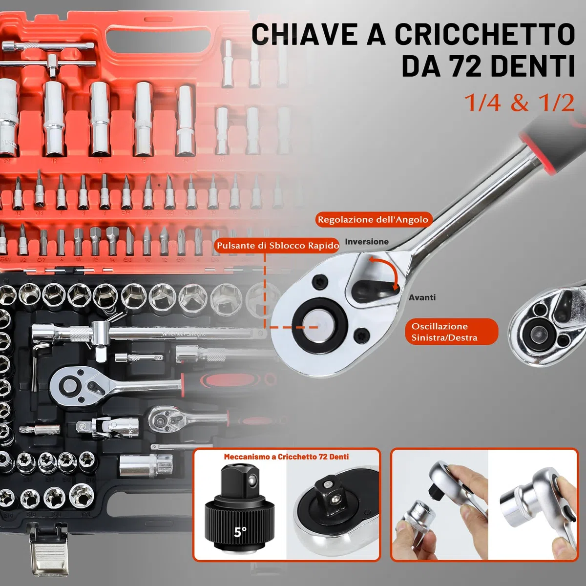 ISE 108 Pezzi Cassetta Attrezzi Completa, Set Attrezzi da Lavoro Include Cacciaviti, Accessori, Chiavi a Bussola e Chiavi a Cricchetto, Ideale per Fai da Te e Uso Domestico
