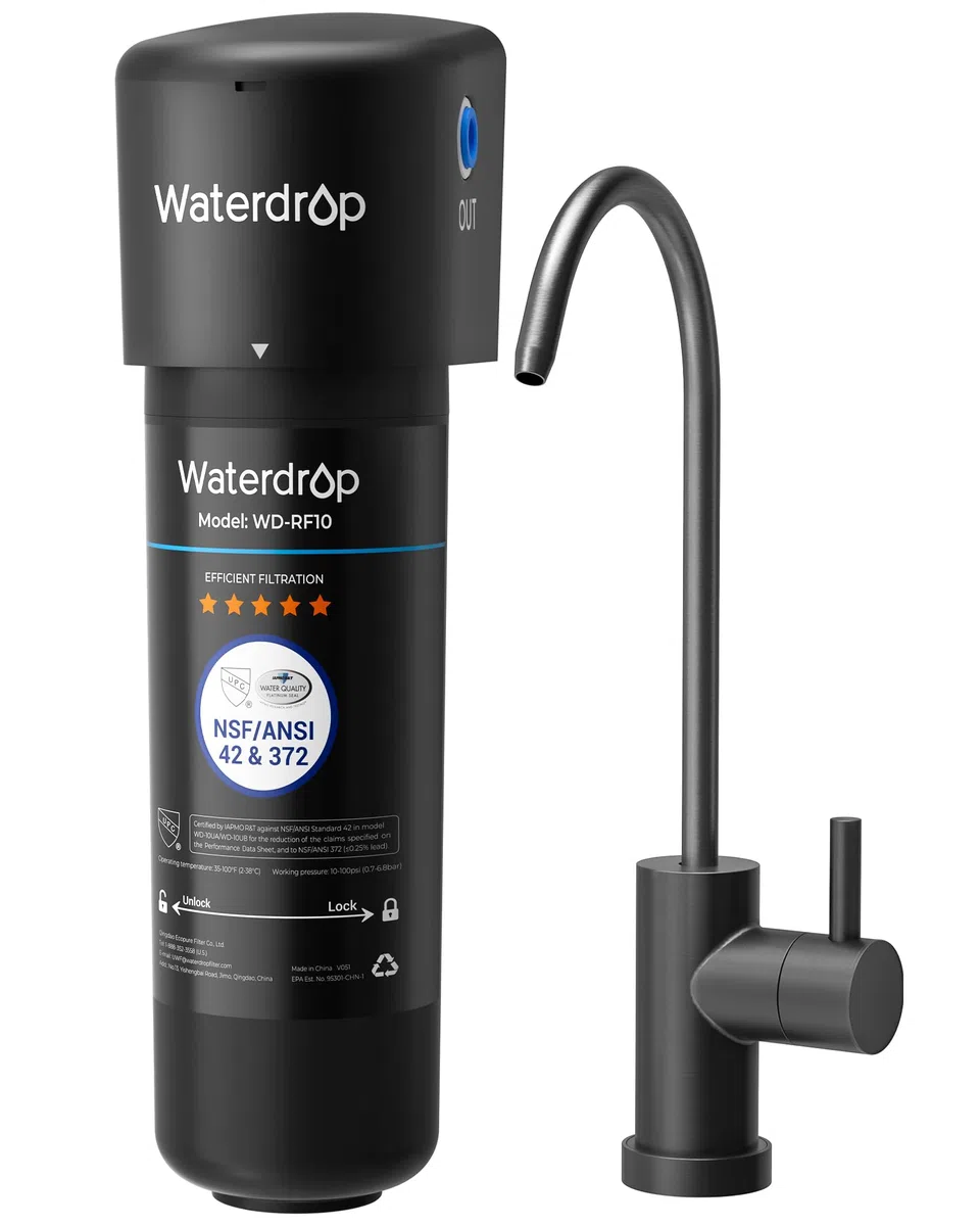 Waterdrop 10UB Filtro dell'Acqua Sistema Inferiore con Rubinetto Dedicato, NSF/ANSI 42 Certificato, 11000 Galloni ad Alto Contenuto di Cloro Capacità di Riduzione del Cloro, Tecnologia USA