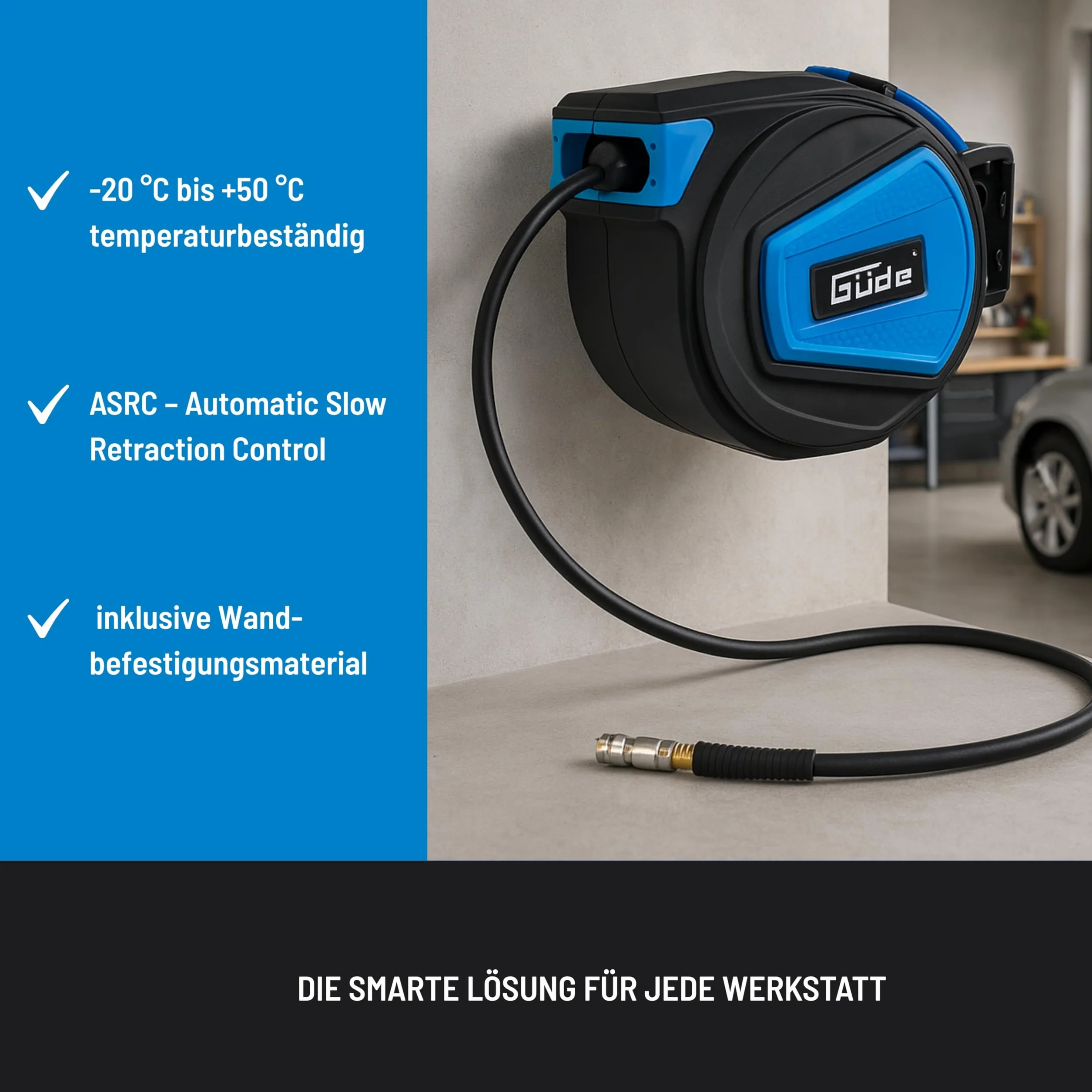 Güde 2882 - Avvolgitubo automatico, 15 m (12 bar max. pressione di lavoro, diametro interno 9,5 mm, spessore parete 3 mm)