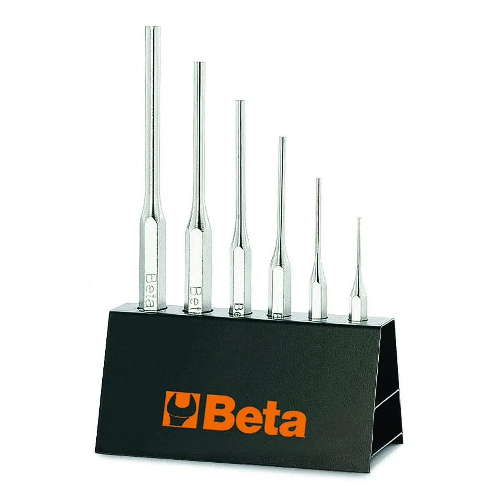 BETA - Set 6 Cacciaspine Professionali con Supporto Portautensili, Serie Punzonatori per Estrazione Spine e Perni Officina Meccanica Manutenzione Tecnica Acciaio Temprato, 31/SP6