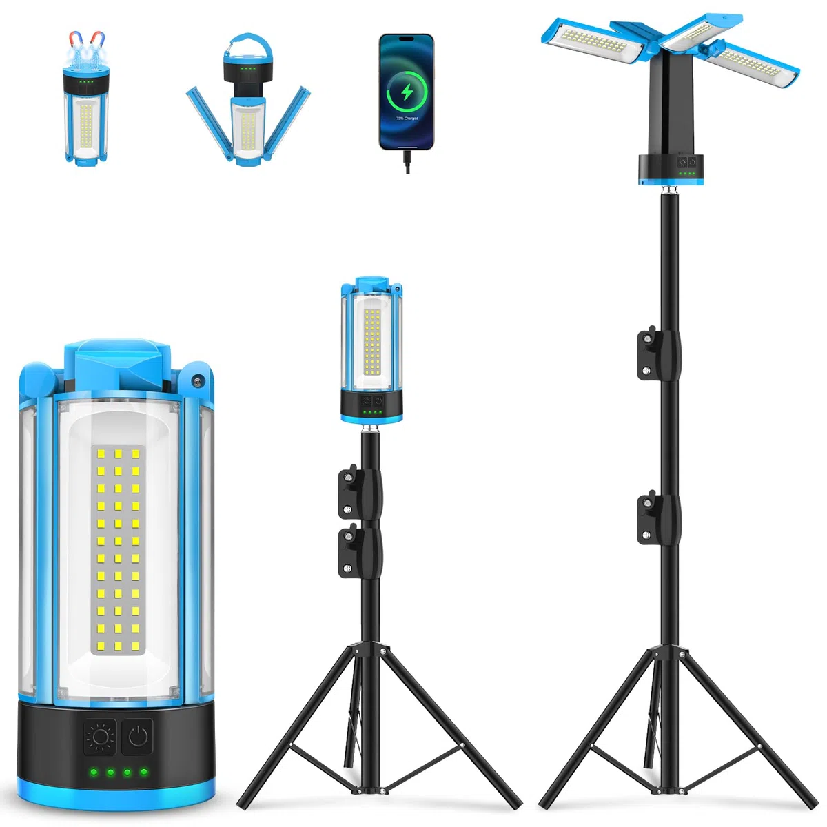 Proiettore Ricaricabile a LED con Treppiede Telescopico 10400mAh Proiettore da Cantiere 4 Modalità, 6000K Faro da Lavoro Cordless con Borsa da Trasporto per Garage, Campeggio, Esterni, Interni