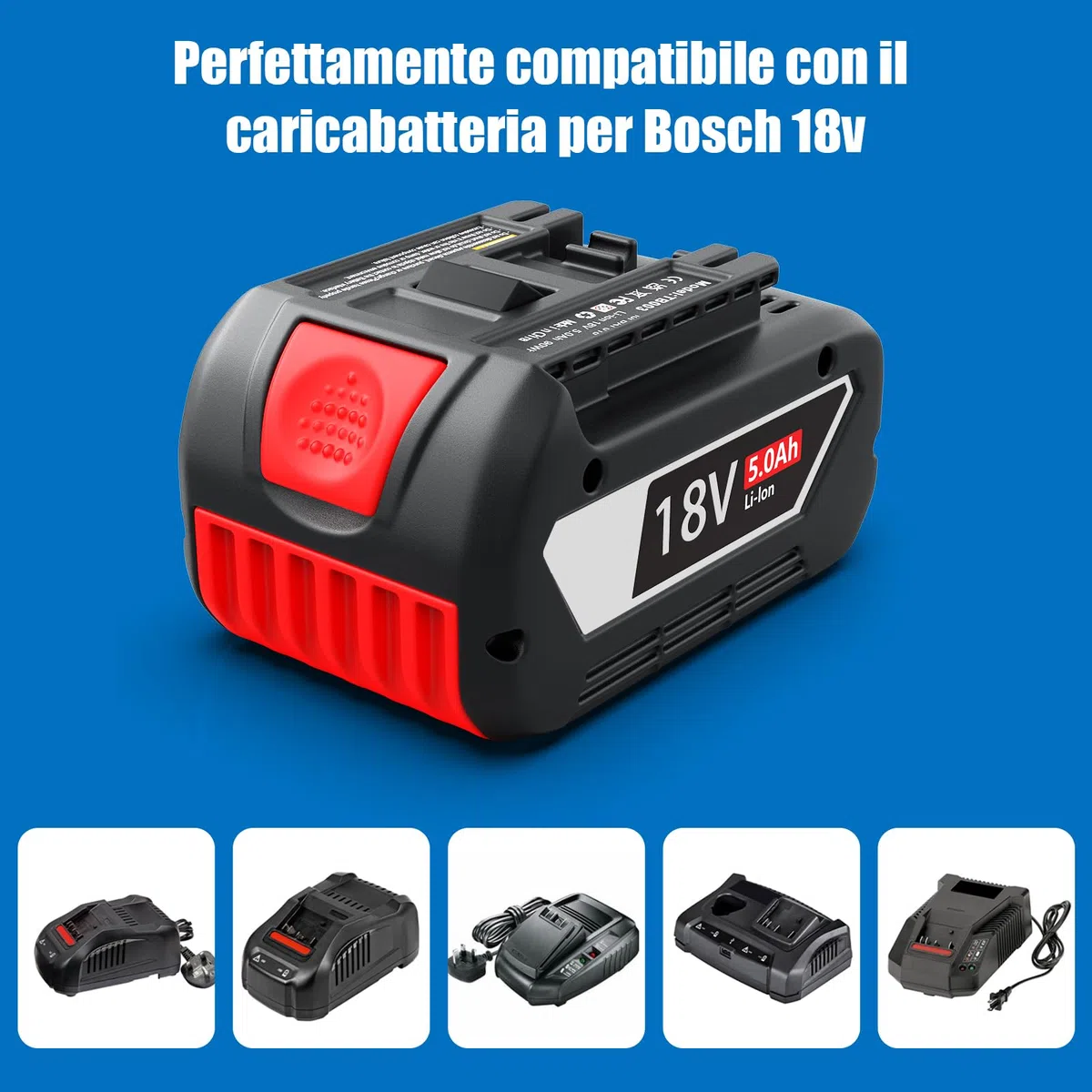 Batteria di ricambio per Bosch 18V: 5,0Ah agli ioni di litio per Bosch 18V BAT618 BAT618G BAT609 BAT609G BAT619 BAT619G BAT610G BAT610 BAT612 BAT622 (2 pezzi)