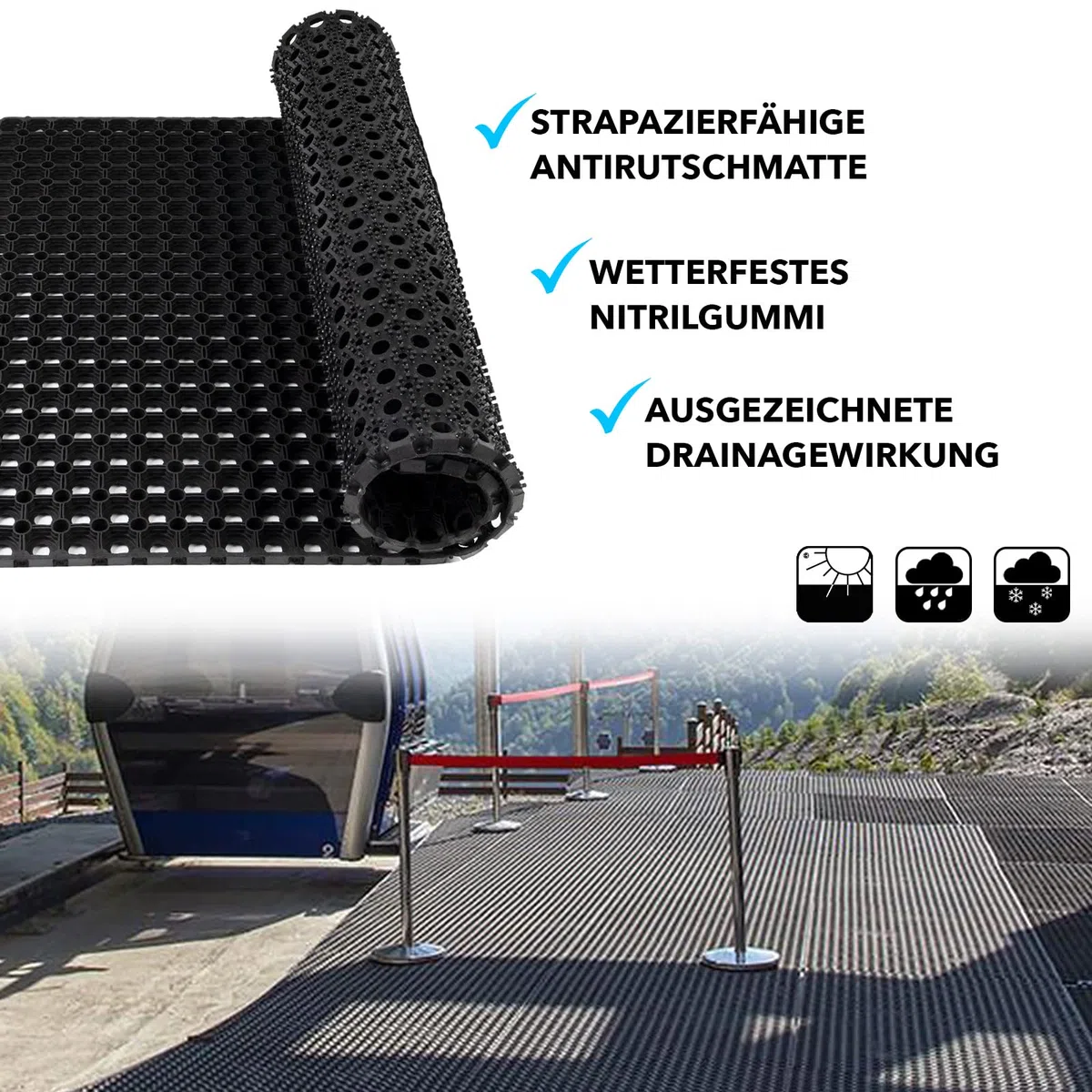Floordirekt Tappeto in Gomma, Motivo a Nido d'Ape, Zerbino Octo, Antiscivolo, per Esterni, Cattura Sporco, Anello in Gomma, Venduto al Metro (23 mm, 100 x 300 cm)