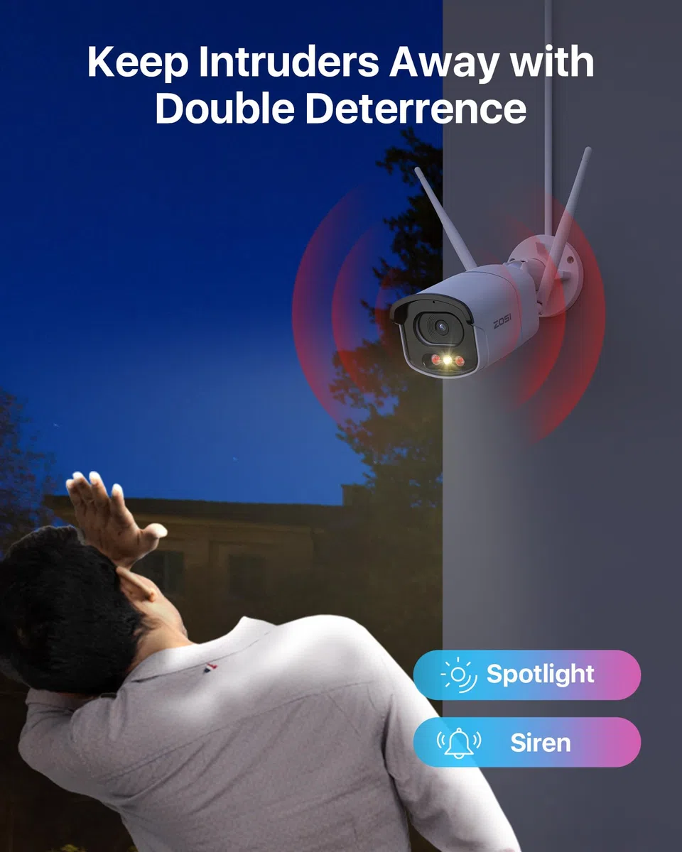 ZOSI 4MP Kit Videosorveglianza WiFi Esterno, 6X Telecamera Bullet, H.265+ 8CH 2TB NVR, Visione Notturna a Colori, Rilevazione di Persone, Audio Bidirezionale, Allarme Intelligente