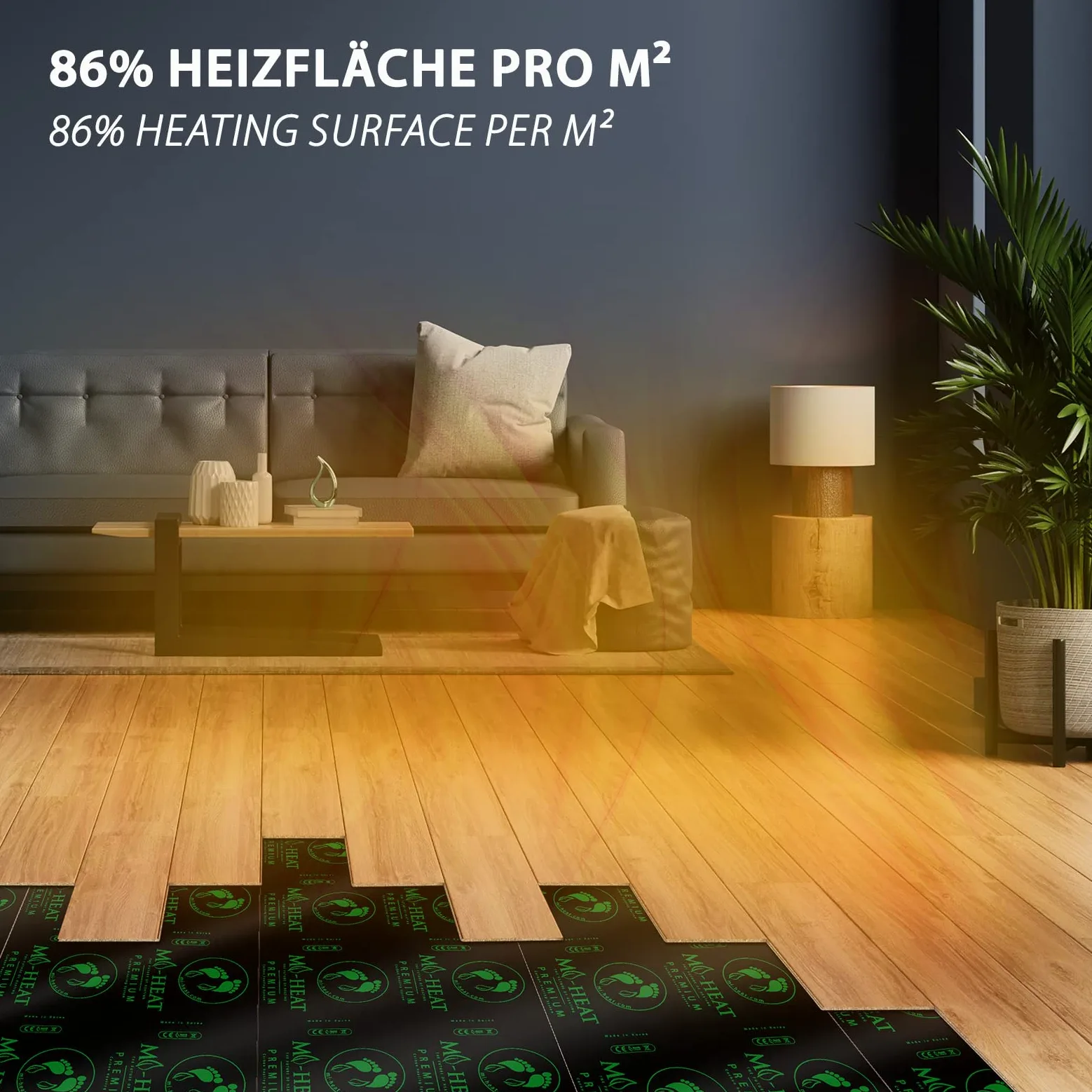 Mi-Heat Premium - Pellicola riscaldante, 2,0 m, 100 Watt/m², larghezza 80 cm, per riscaldamento elettrico a pavimento, per pavimenti in vinile, laminato, parquet, sughero
