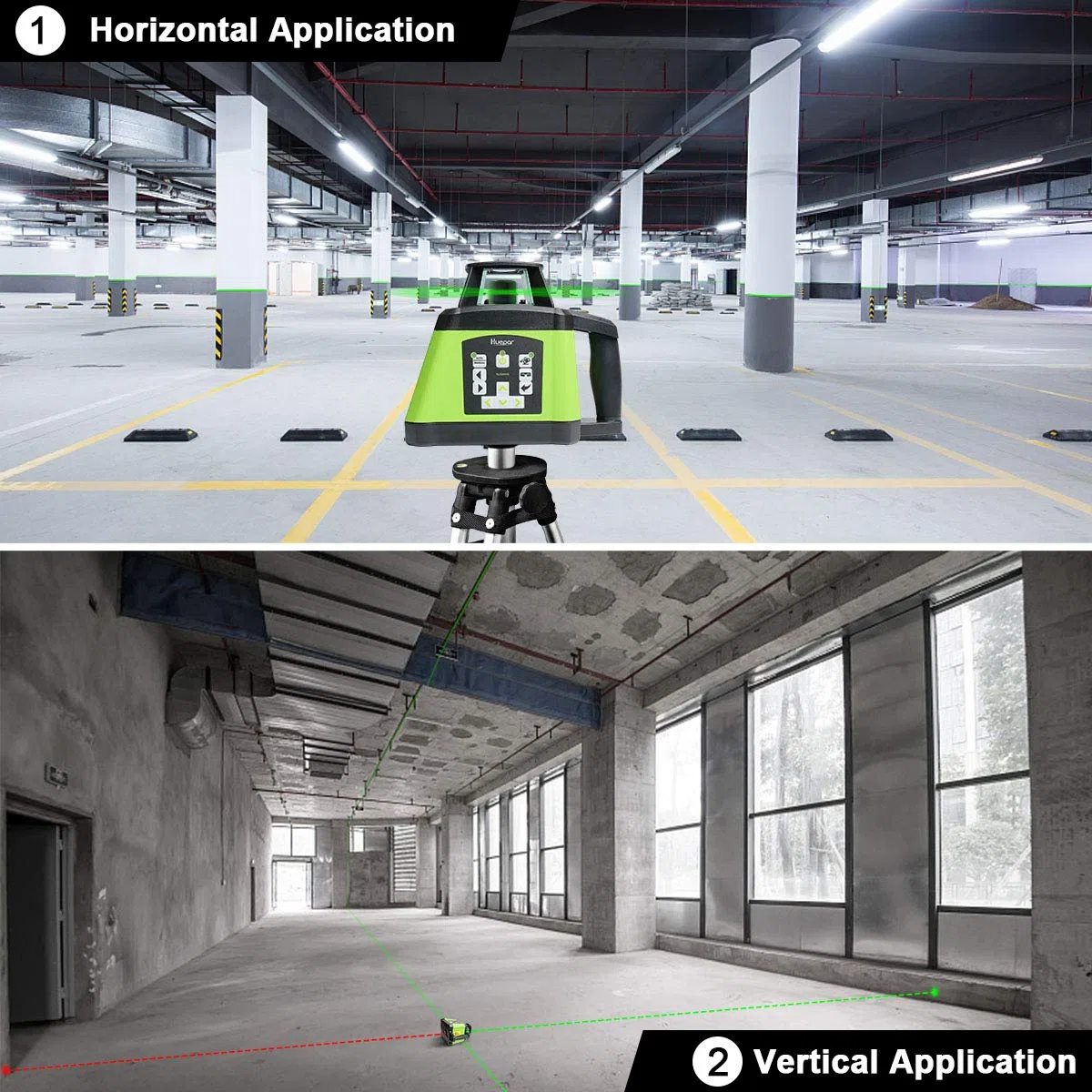 Huepar Livello Laser Verde Autolivellante 360 Rotante, Telecomando Regolabile per Interno/Esterno, Diametro di lavoro di 500m con Ricevitore, con Batteria Ricaricabile & Caricabatterie, RL200HVG