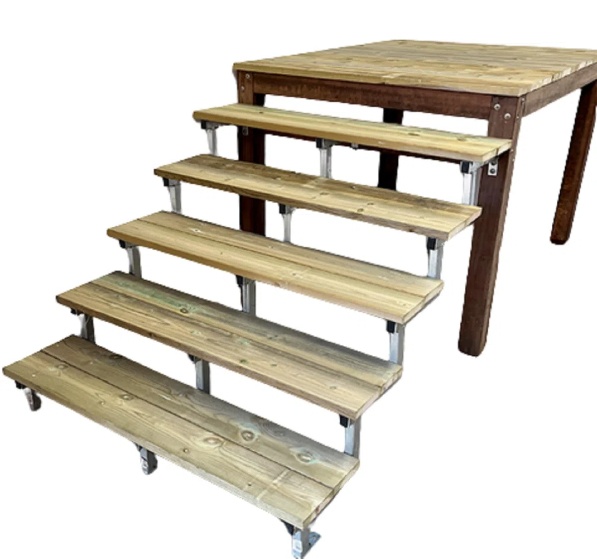 Scala in legno con limo in metallo in kit, 2-5 gradini, gradini in legno Autoclave (4 gradini, 60 cm)