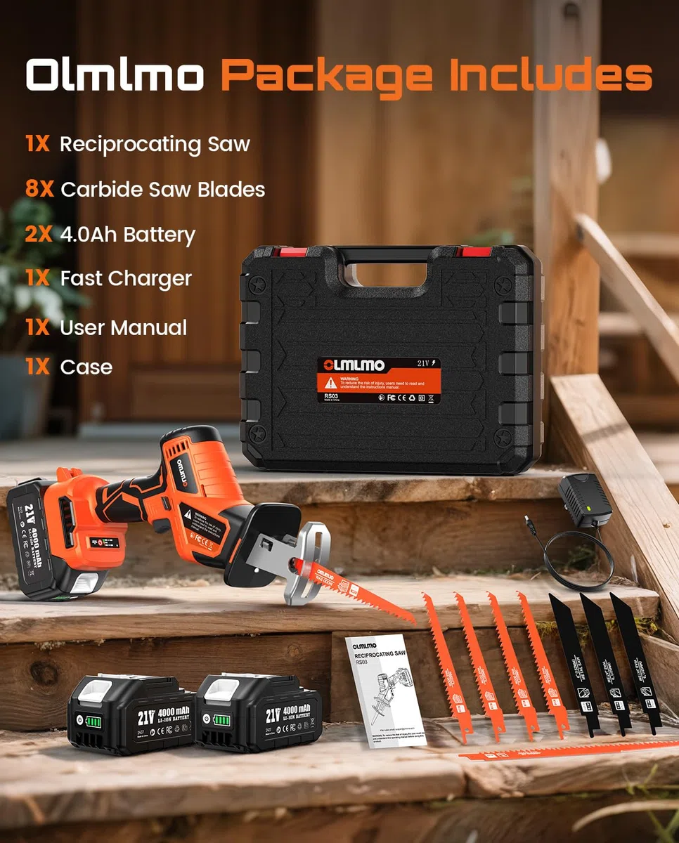 Sega a Gattuccio batteria con 8 lame – 2 batterie da 4000 mAh, motore brushless, velocità variabile 0-3200 SPM, sostituzione lama senza attrezzi, sega alternativa potente per PVC, legno,fai da te