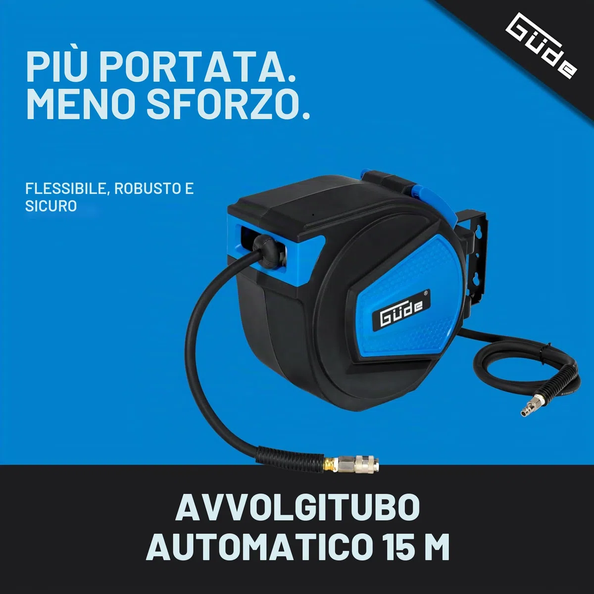Güde 2882 - Avvolgitubo automatico, 15 m (12 bar max. pressione di lavoro, diametro interno 9,5 mm, spessore parete 3 mm)