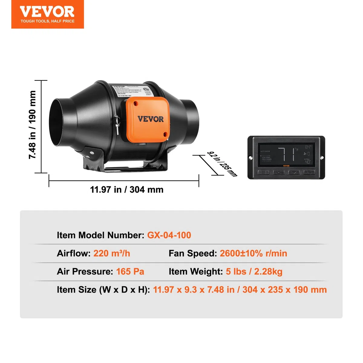 VEVOR Ventilatore Estrazione Condotto in Linea 10 cm HVAC EC Velocità Regolabile, Ventola di Aspirazione a Condotto in Linea Potenza Nominale 25 W 2900 giri/min Rumore a 28 dB, Ventola Estrazione Aria