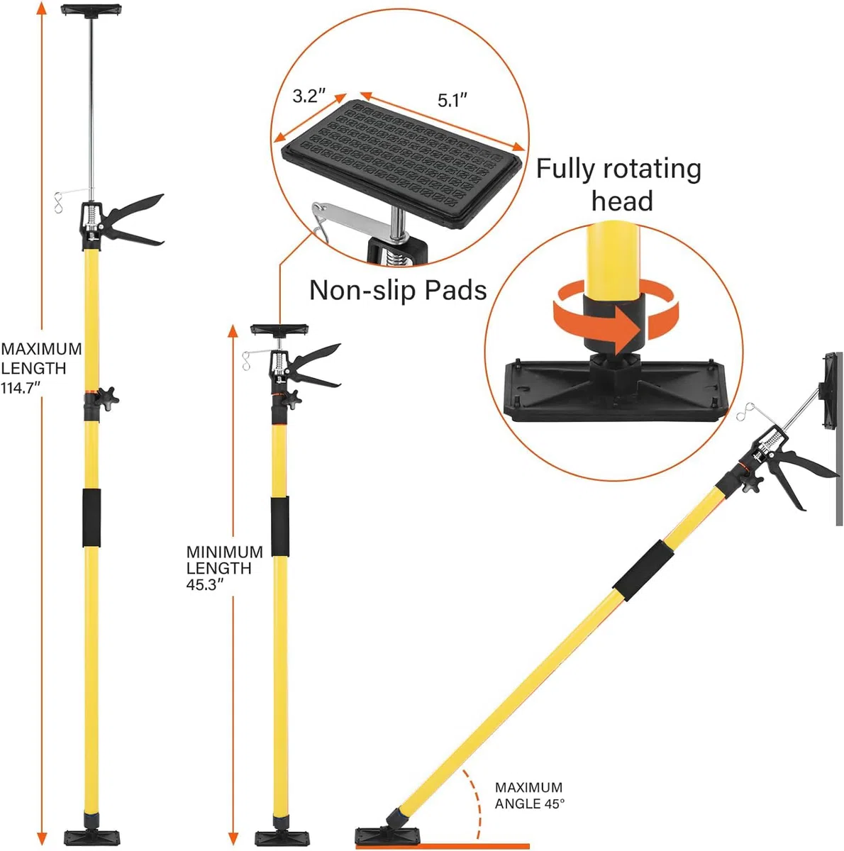 HEYOUTH 2 pezzi Sostegno a Soffitto,Puntello Telescopico Regolabile,Asta Telescopica,Lunghezza 115-290 cm,Palo Telescopico,Carico Fino a 40 kg,Per posizionare, fissare pezzi, per pannelli in cartonges