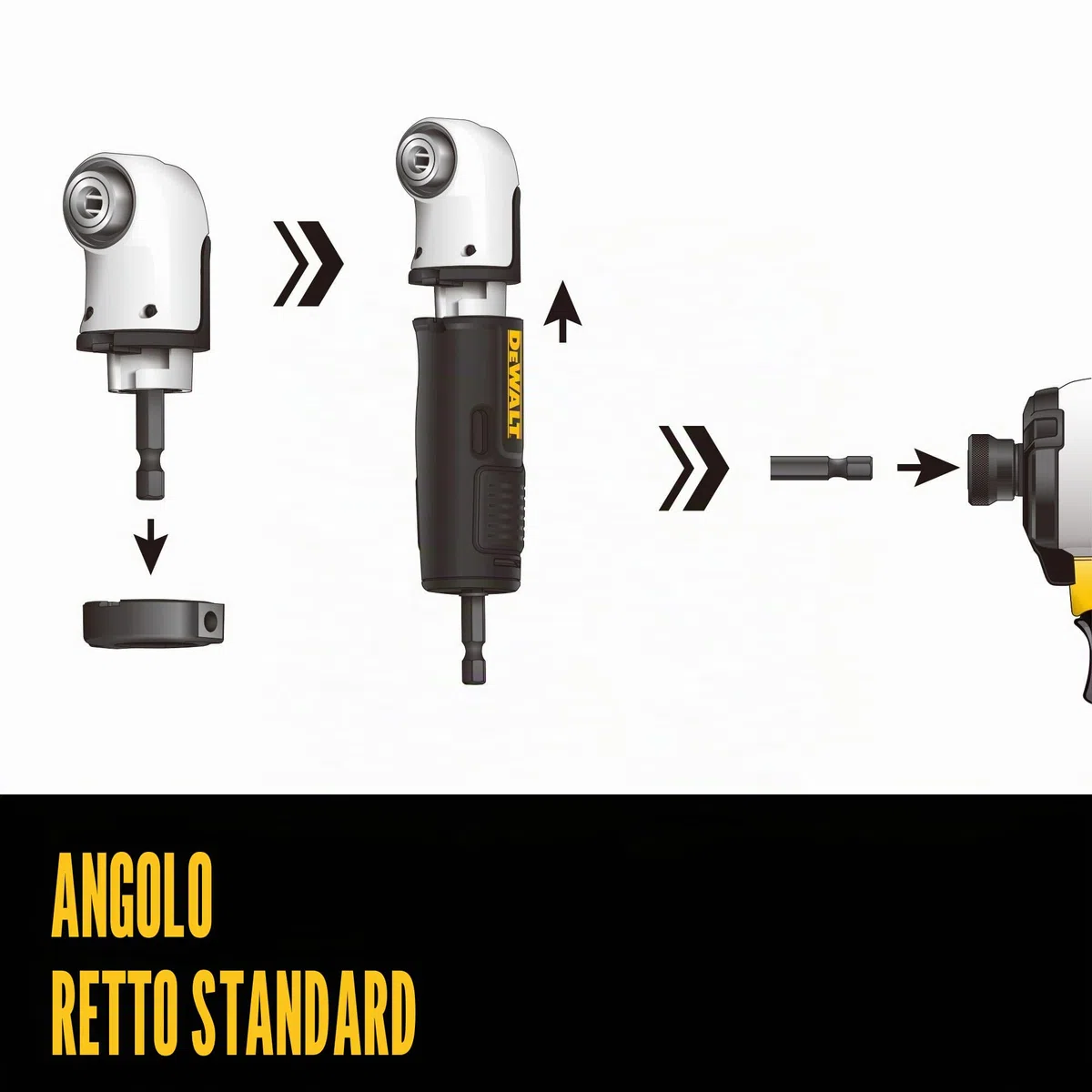 DEWALT Adattatore per trapano ad angolo retto, FlexTorq, sistema 4 in 1, compatto, albero flessibile dritto, 30,5 cm (DWAMRASETFT)