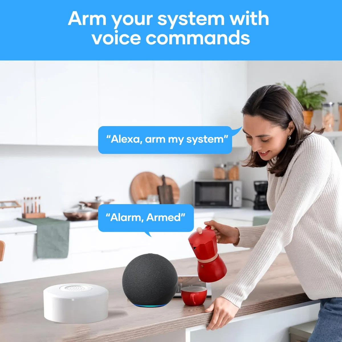 AGSHOME Allarme Casa Senza Fili, Sistema di Allarme Casa Senza Fili, antifurto casa wireless Con 1 Sirena, 5 Sensori Per Porte E Finestre E 2 Telecomandi, Tramite App, Compatibile con Alexa