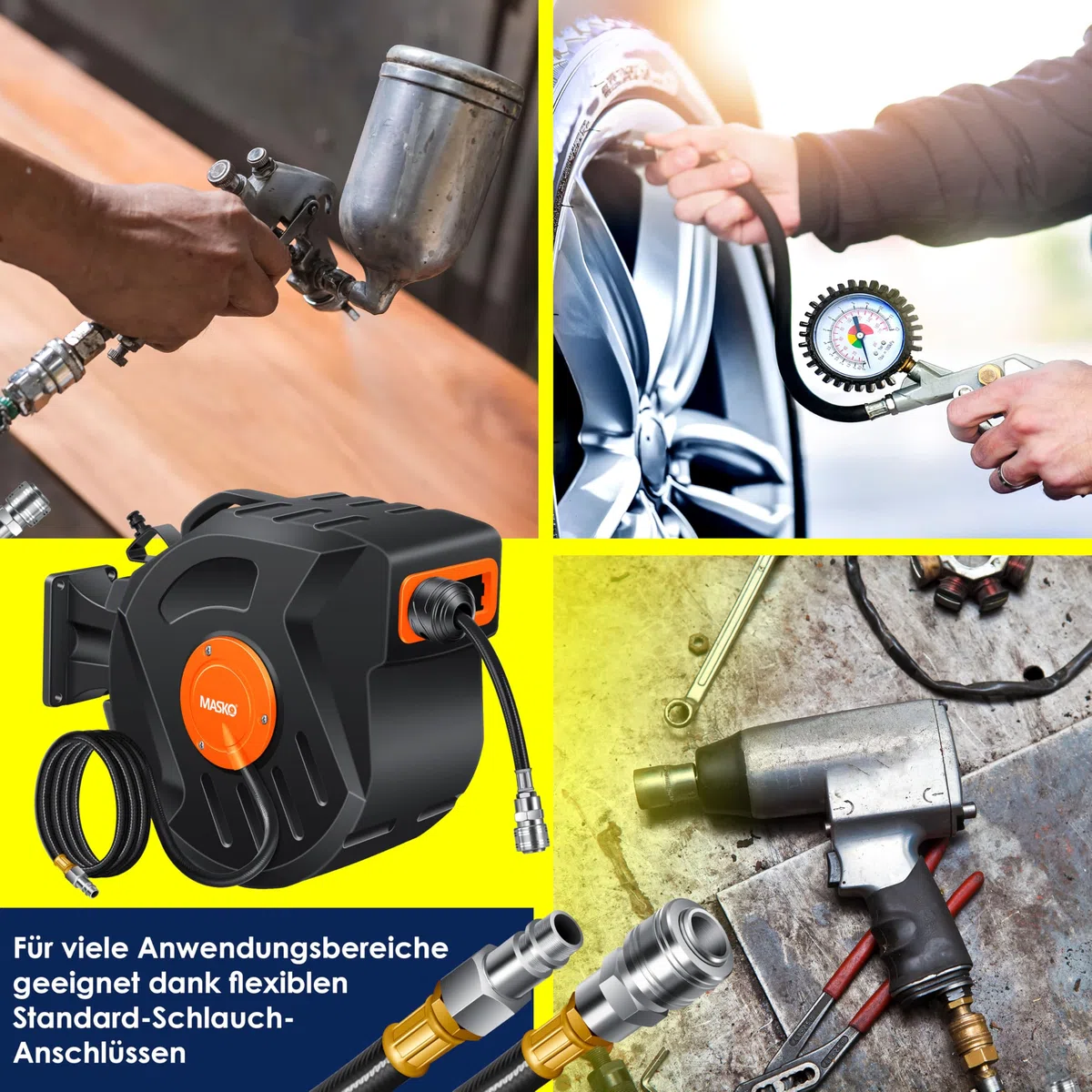 MASKO® Avvolgitore per tubo ad aria compressa automatico Attacco 1/4 - Avvolgitubo Portatubo a muro Avvolgitore per tubo Avvolgitore per tubo ad aria compressa, blu, 10m