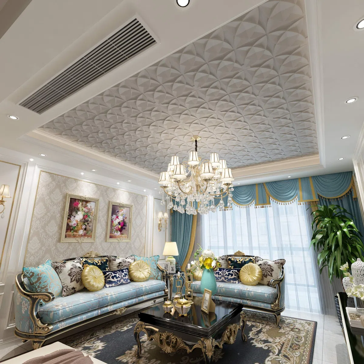 Art3d - Piastrelle decorative per soffitto, incollabili, per soffitto, confezione da 12 pezzi, motivo floreale bianco