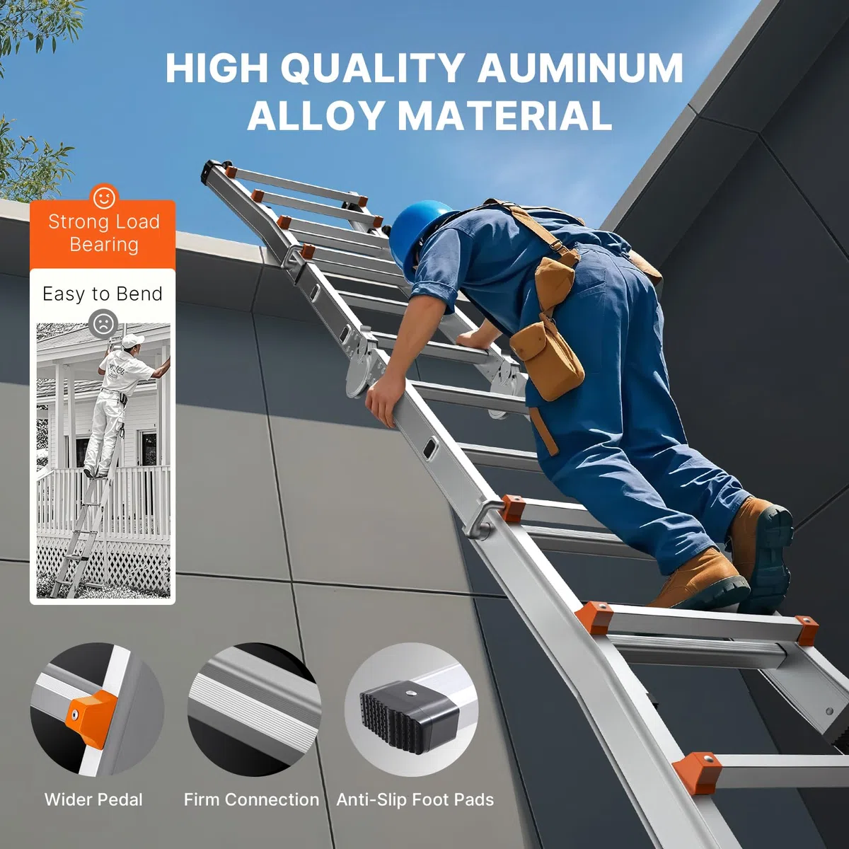 VEVOR Scala Telescopica Telaio a Forma di A, Scala Estensibile Compatta in Alluminio Carico 149,7 kg, Scala Pieghevole Portatile Multifunzione per Camper, Scala Telescopica per Scale Tetto Casa