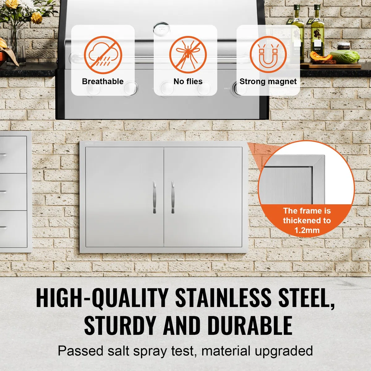 Mophorn Porte da Cucina da Esterno da 33x22 Pollici, BBQ Island Door con 2 Porte, Porta in Acciaio Inox Doppia, Le Porte della Cucina per Barbecue alle Condizioni Meteorologiche